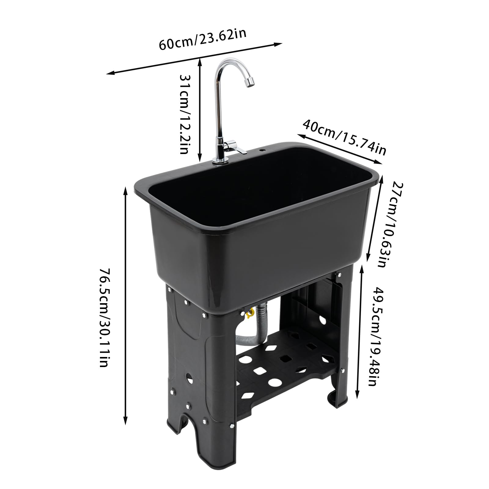 Utility Sink Laundry Tub with 360° Rotating Faucet - Heavy Duty Indoor/Outdoor Freestanding Sink with Drain Kit & Hoses - Perfect for Laundry Room, Garage, Garden & Workshop Cleaning