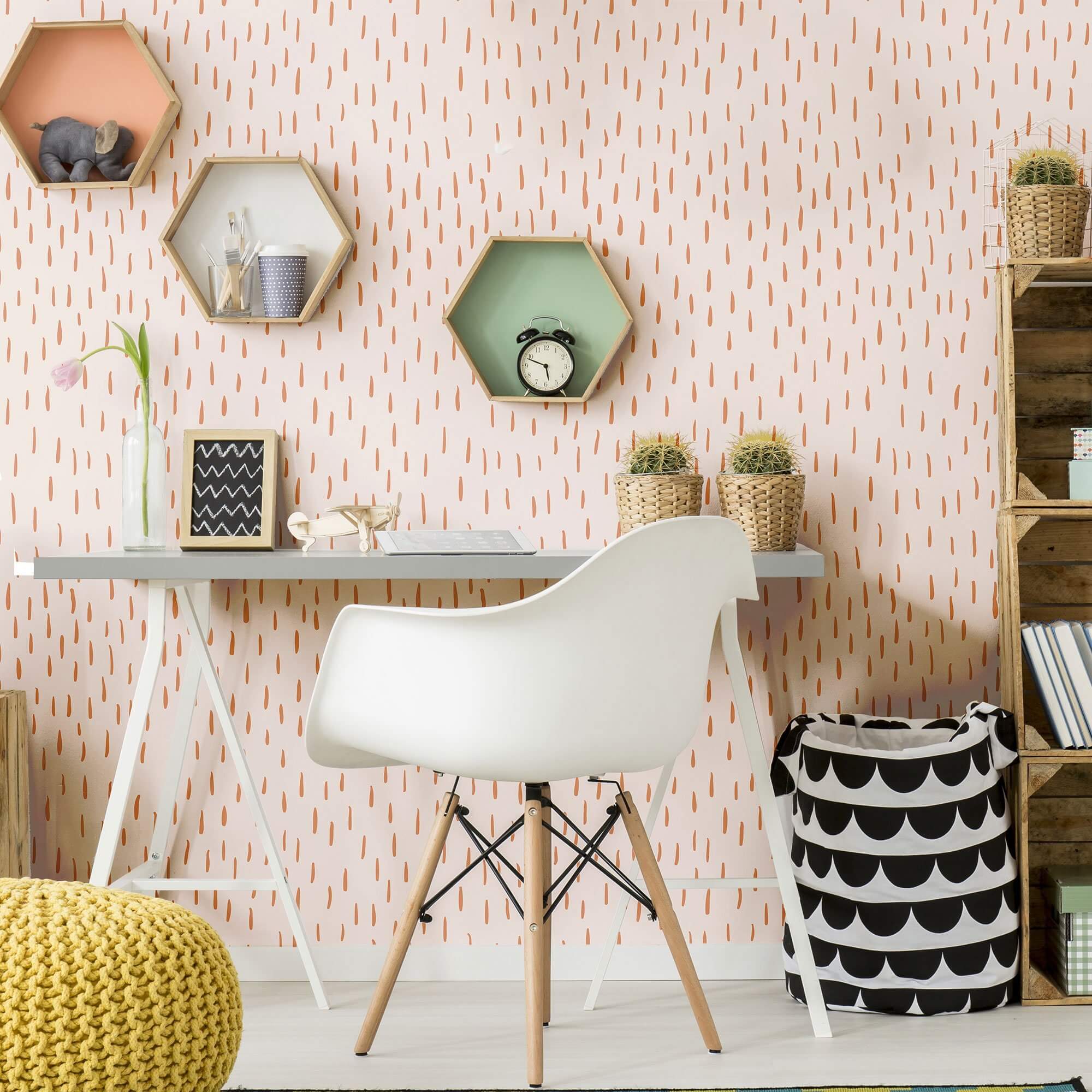 Coral Rusty Rain Drops Peel and Stick Removable Wallpaper - Self-Adhesive Wall Decor for Bedroom, Living Room & Nursery - Easy to Install & Remove