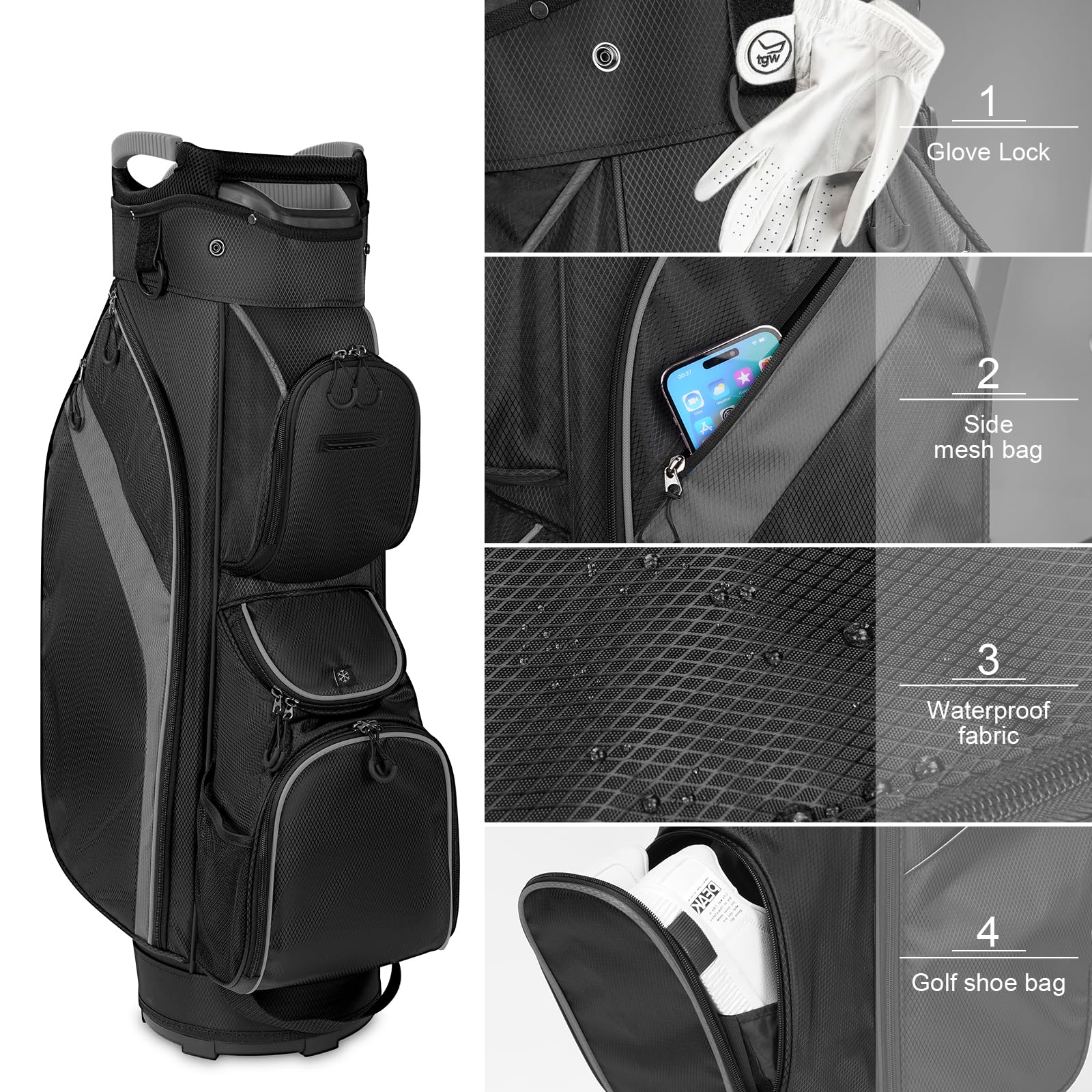 KYTAI 15-Way Golf Bag with Full-Length Dividers & 9 Pockets - Includes Rain Hood - Ergonomic Design for Men & Women | Perfect for Golf Tournaments, Driving Range & Club Storage