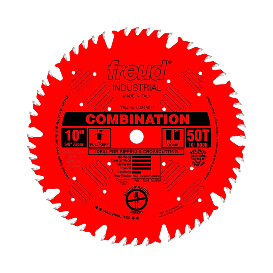 Freud Heavy Duty Combination Circular Saw Blade 10 Inch 50 Tooth 5/8 Inch Bore for Wood, Metal & Plastic Cutting - Perfect for DIY Projects, Carpentry & Construction Work