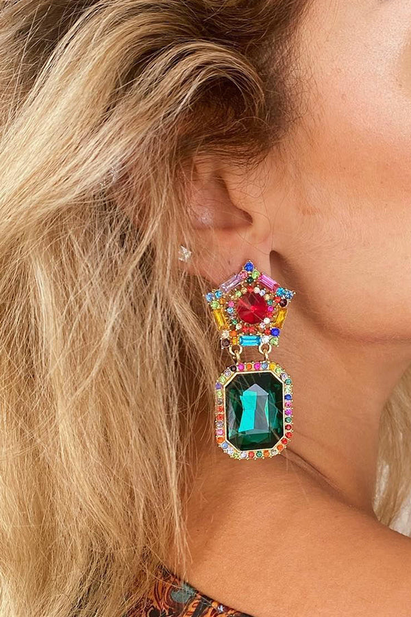 Sparkling Square Rhinestone Drop Earrings for Women - Elegant Dangle Earrings for Party, Wedding & Evening Events
