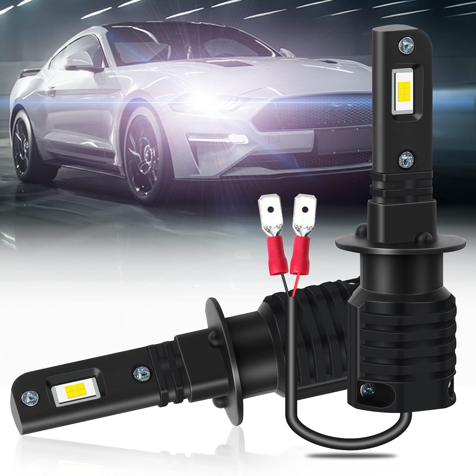 H1 LED Headlight Bulbs 40W 10000LM 6000K Xenon White - CANBUS Error Free, Plug and Play Conversion Kit with Fanless Design - 2PC Pack (V9 H1) - Perfect for Cars, Trucks & Motorcycles Night Driving Safety