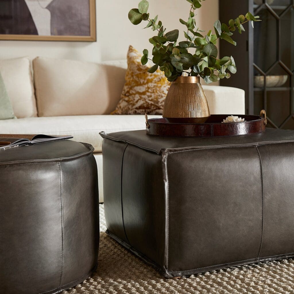 Cyan Design 11449 Lusso Square Pouf Ottoman in Grey - Modern Home Decor for Living Room, Bedroom & Office