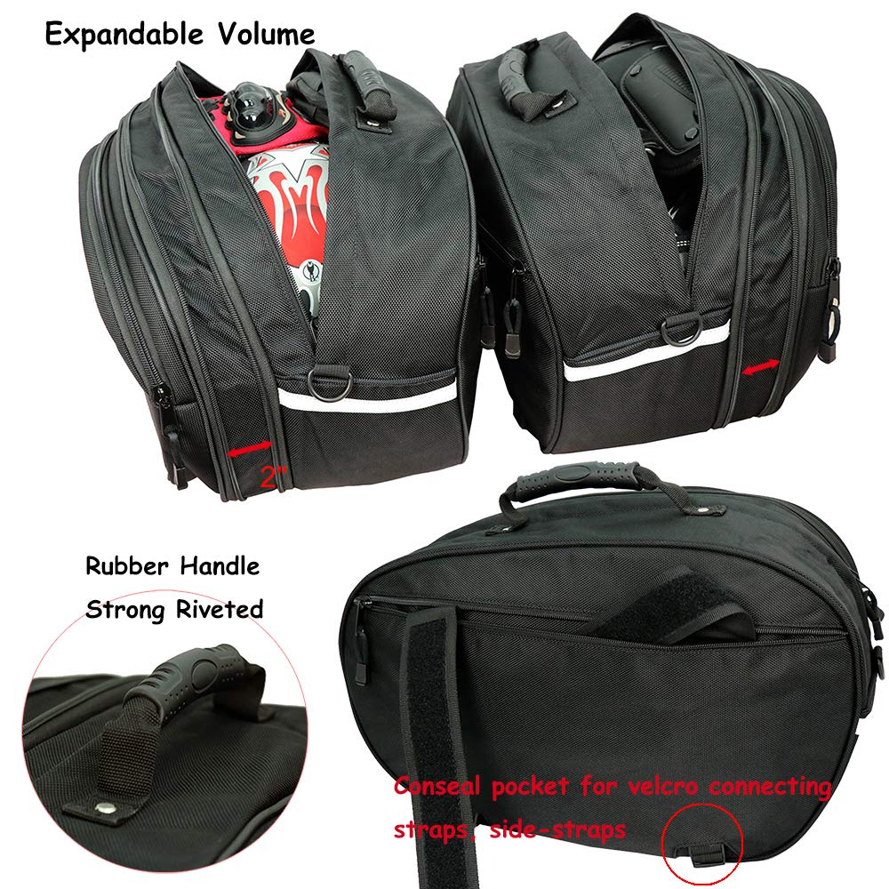 Premium 2-Piece Motorcycle Saddle Bags - Waterproof Expandable Panniers for Street & Sport Bikes | Durable Side Luggage for Commuting, Touring & Road Trips | NMO-8209