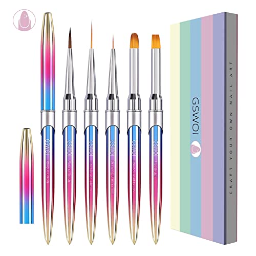 GSWOI 5-Piece Nail Art Brush Set for Acrylic & 3D Nail Design - Professional Nail Dotting Tools, Dust Brush, Striping Brushes & Drawing Pen | Perfect for Salon, Home Manicure & DIY Nail Art