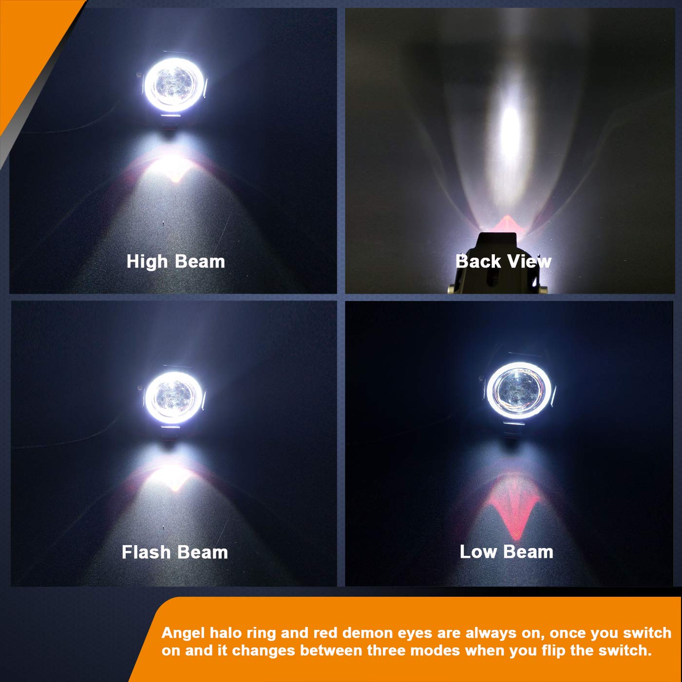 Motorcycle LED Fog Lights - U7 Spotlight Daytime Running Lights with White Angel Eyes Halo Ring & Switch (2 Sets) - Perfect for Night Riding, Off-Road Adventures & Enhanced Visibility