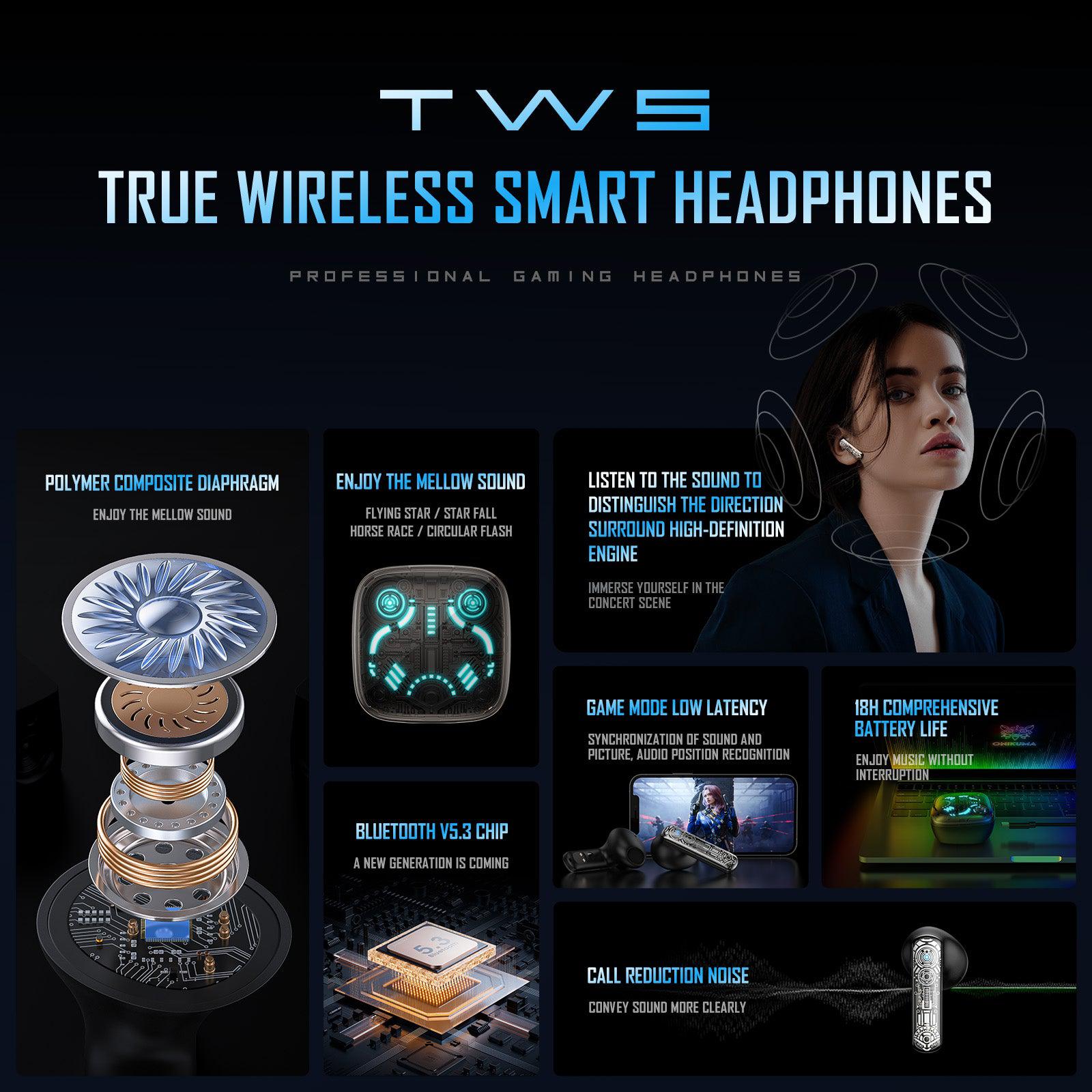 ONIKUMA T1 TWS Bluetooth Gaming Earbuds with Low Latency, Stereo Sound & Mic - Perfect for Mobile Gaming, Workouts & Commuting