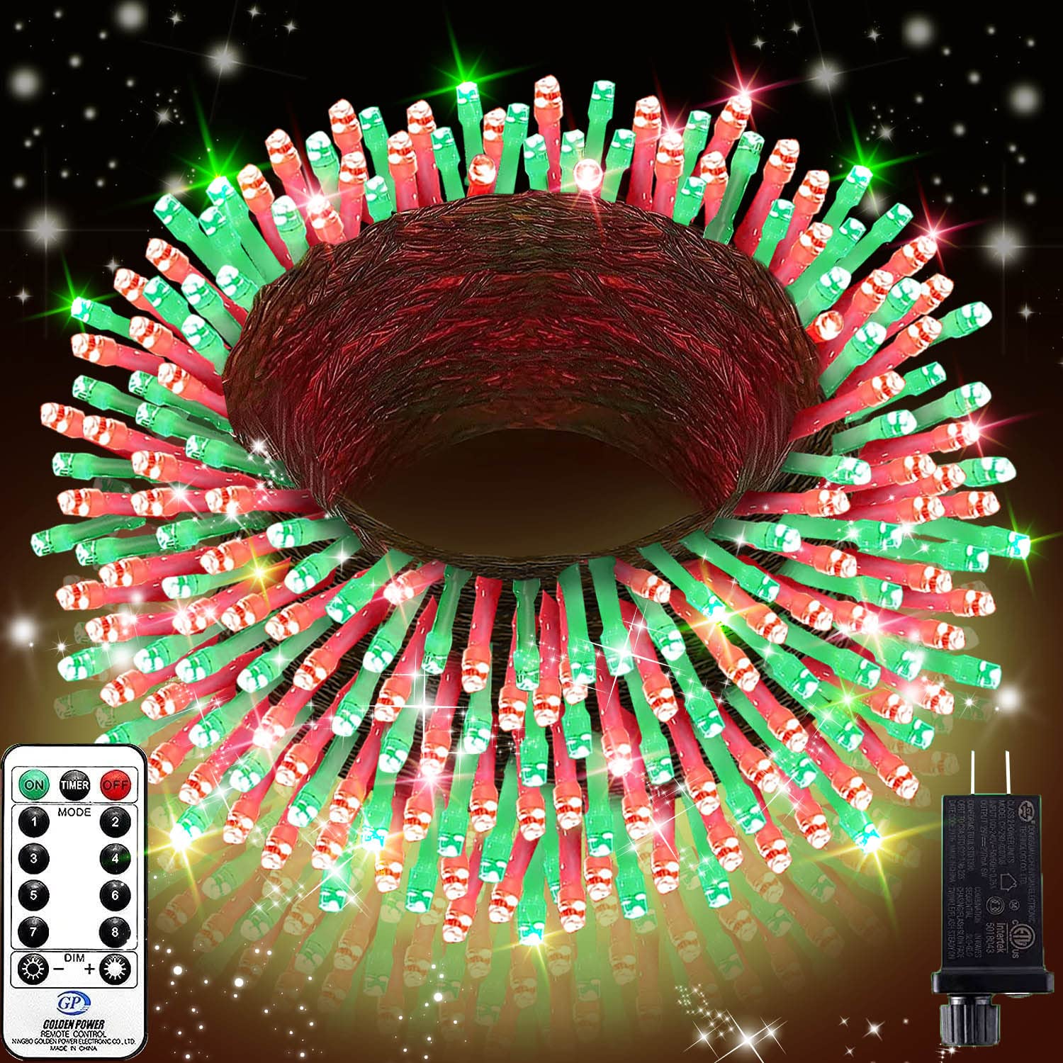 NELSION 98FT 300LED Christmas String Lights - Waterproof Color Changing Outdoor Lights with 8 Modes (Red & Green) for Holiday Decorations, Parties, and Home Garden Lighting