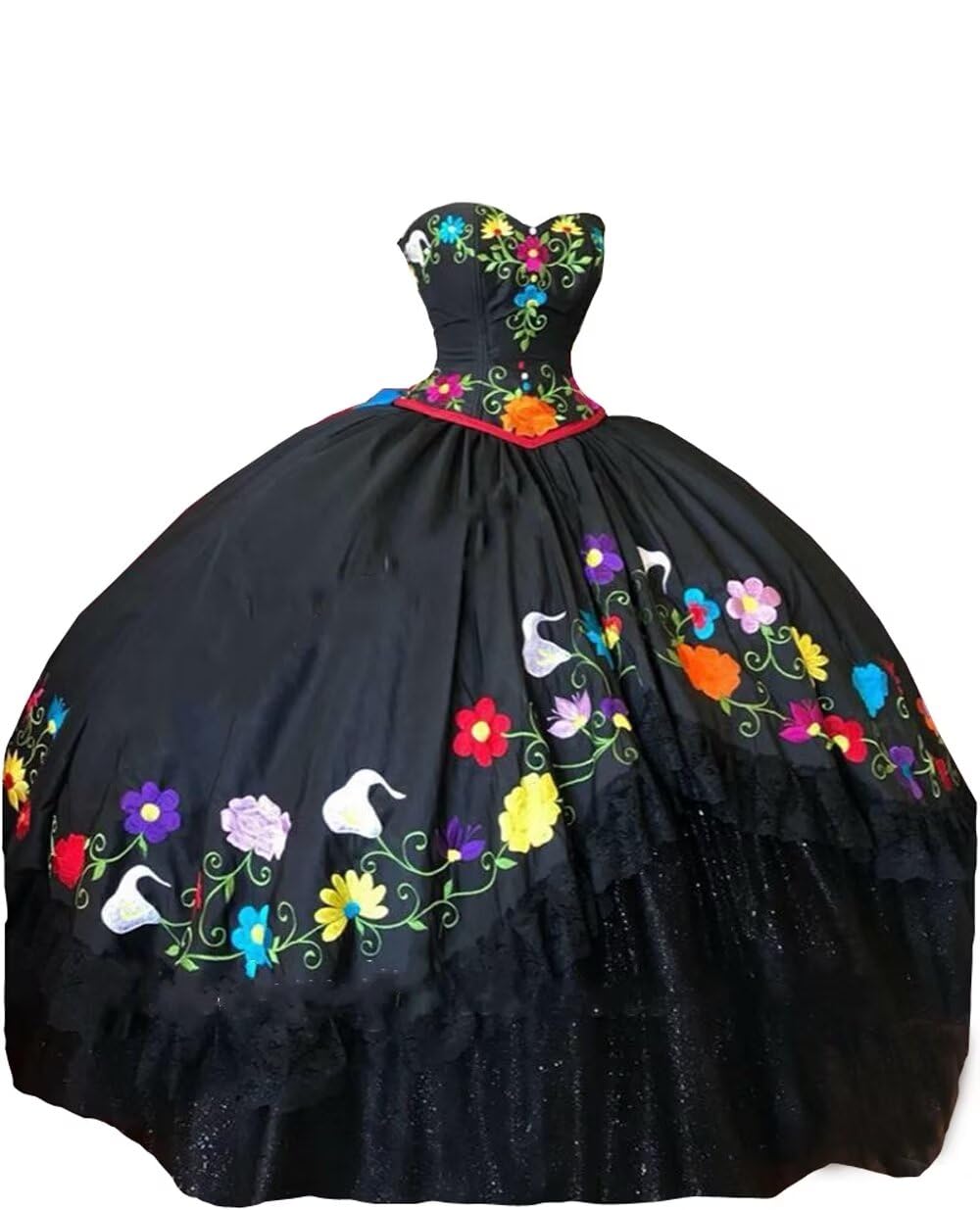 Elegant Vintage Mexican Ball Gown Dress for Women - Hand-Embroidered Satin Quinceañera Dress with Corset Back, Charro Style 2025 | Perfect for Weddings, Quinceañeras & Special Occasions