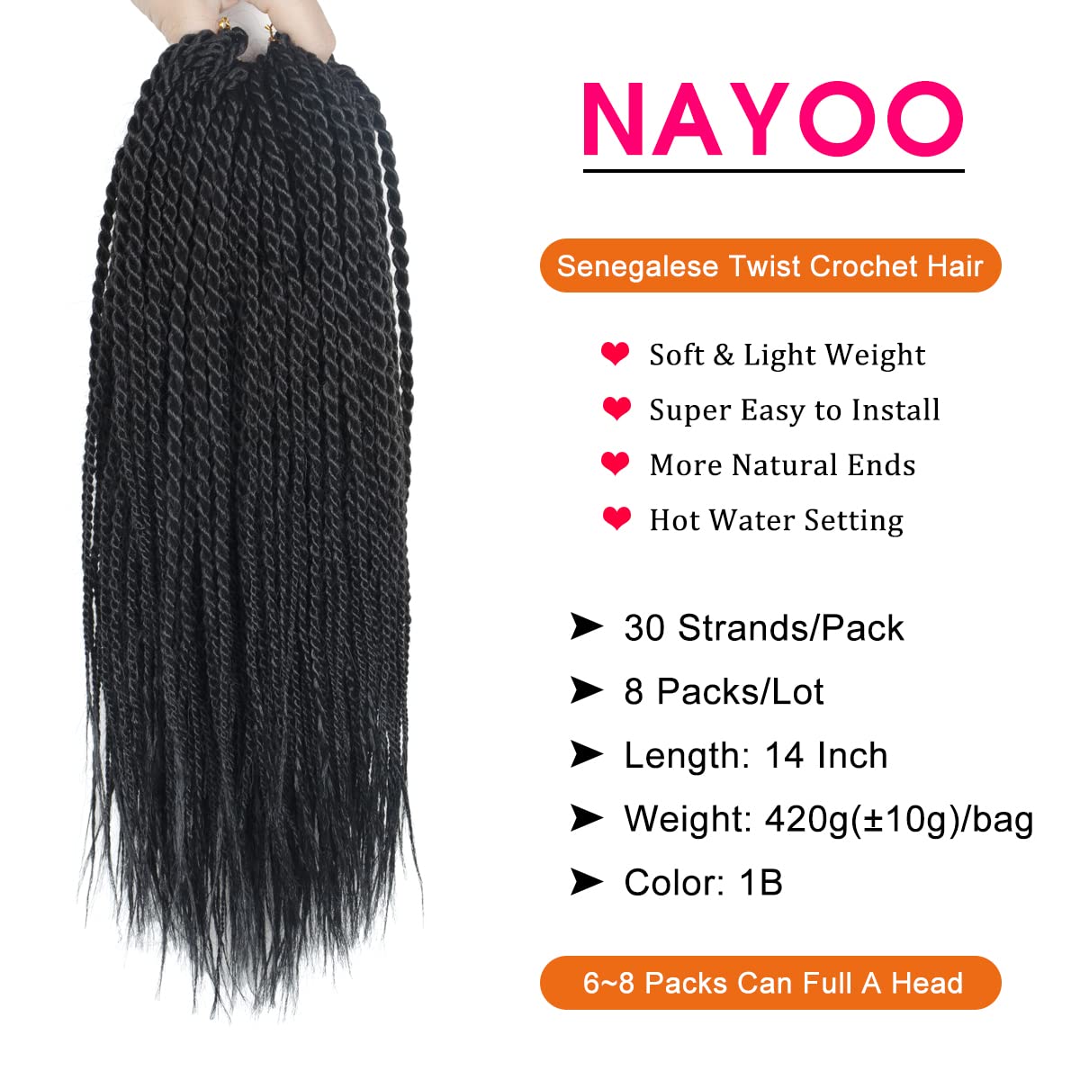 8 Packs Senegalese Twist Crochet Hair for Black Women - 14 & 18 Inch Pre Looped Ombre Crochet Braiding Hair (35 Strands/Pack) | Protective Hairstyles & Natural Hair Care