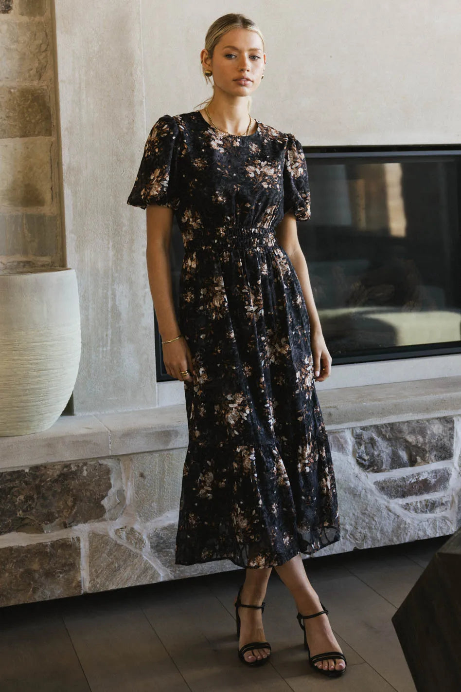Mirren Floral Midi Dress - Women's Summer Boho Flowy Dress with Short Sleeves | Perfect for Beach Vacations, Garden Parties & Date Nights