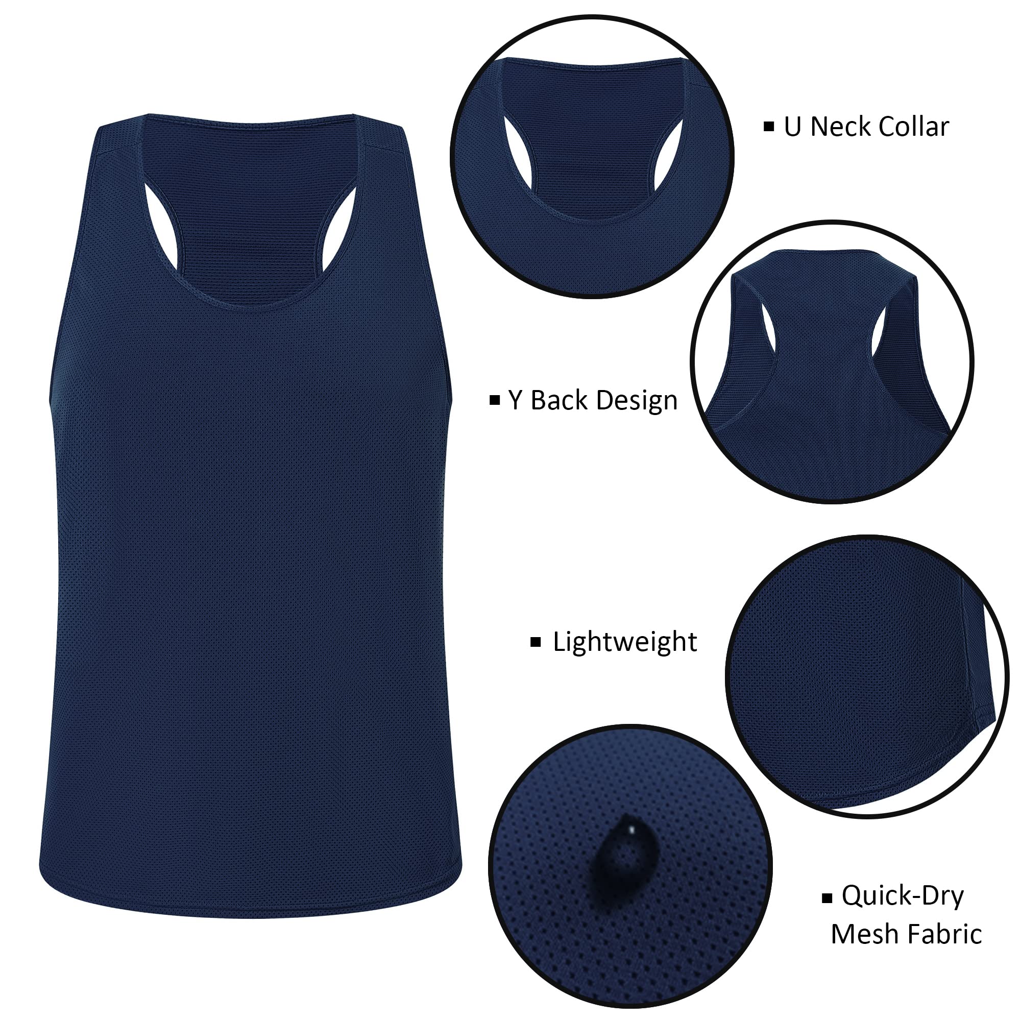 LecGee Men's 3 Pack Gym Workout Tank Tops - Moisture Wicking Y-Back Muscle Shirts, Sleeveless Mesh Athletic Tops for Bodybuilding & Fitness - Perfect for Weightlifting, Running & Summer Workouts