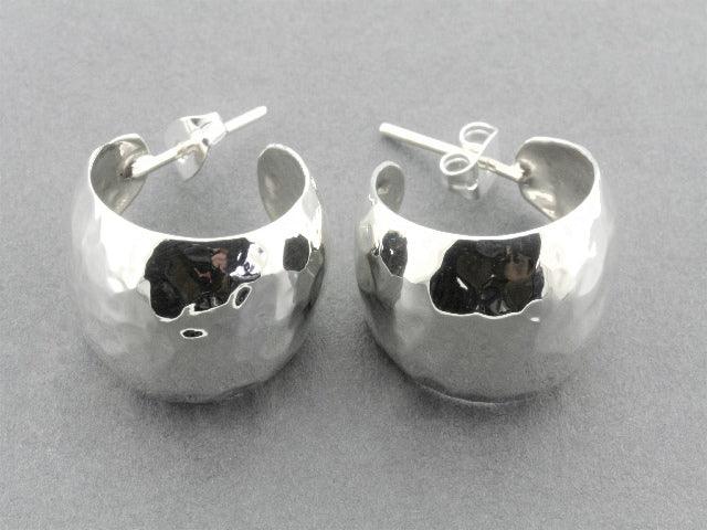 Convex Hoop Stud Earrings - Sterling Silver with Hammered Finish for Women | Perfect for Everyday Wear, Parties & Gifting