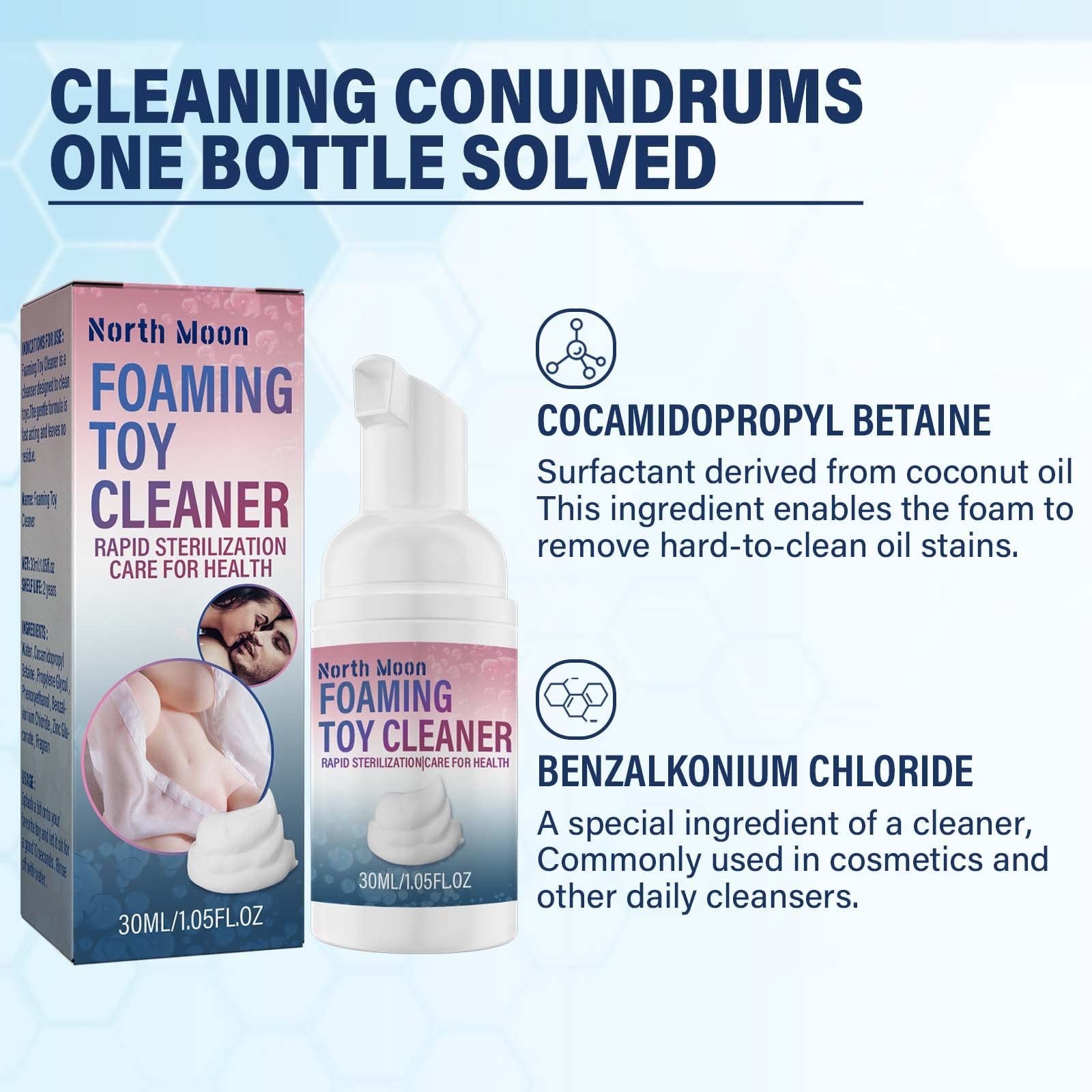 **Gentle Foam Cleaner for Adult Toys - 30ml Mild & Non-Irritating Toy Decontamination Solution | Safe for Sensitive Skin & Silk Masks | Perfect for Post-Use Cleaning & Acne-Prone Skin Care**