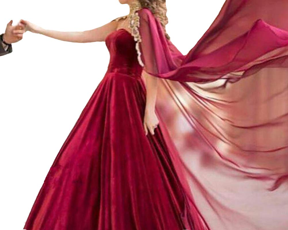 Elegant Long Velvet A-Line Prom Dress with Gold Lace Chiffon Cape - Formal Evening Gown for Homecoming, Ball & Special Occasions
