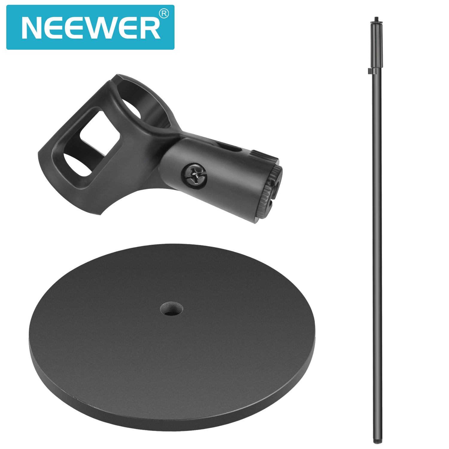 NEEWER Compact Base Microphone Floor Stand - Adjustable Boom Arm for Podcasting, Streaming & Recording - Sturdy Studio Mic Stand for Home & Professional Use
