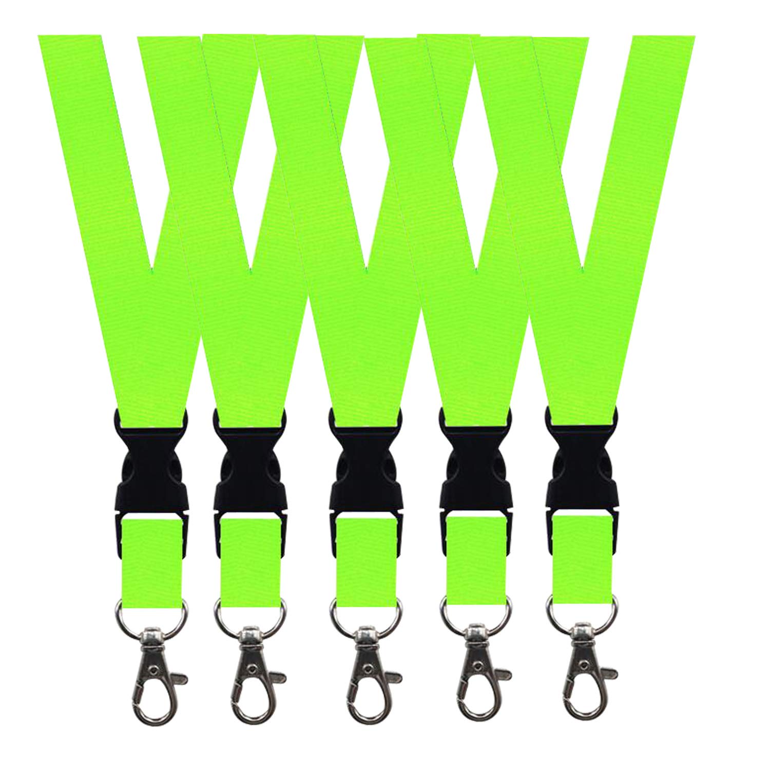 5 Pack Breakaway Lanyard with Detachable Buckle - for ID Badges, Keys & Phones - Green
