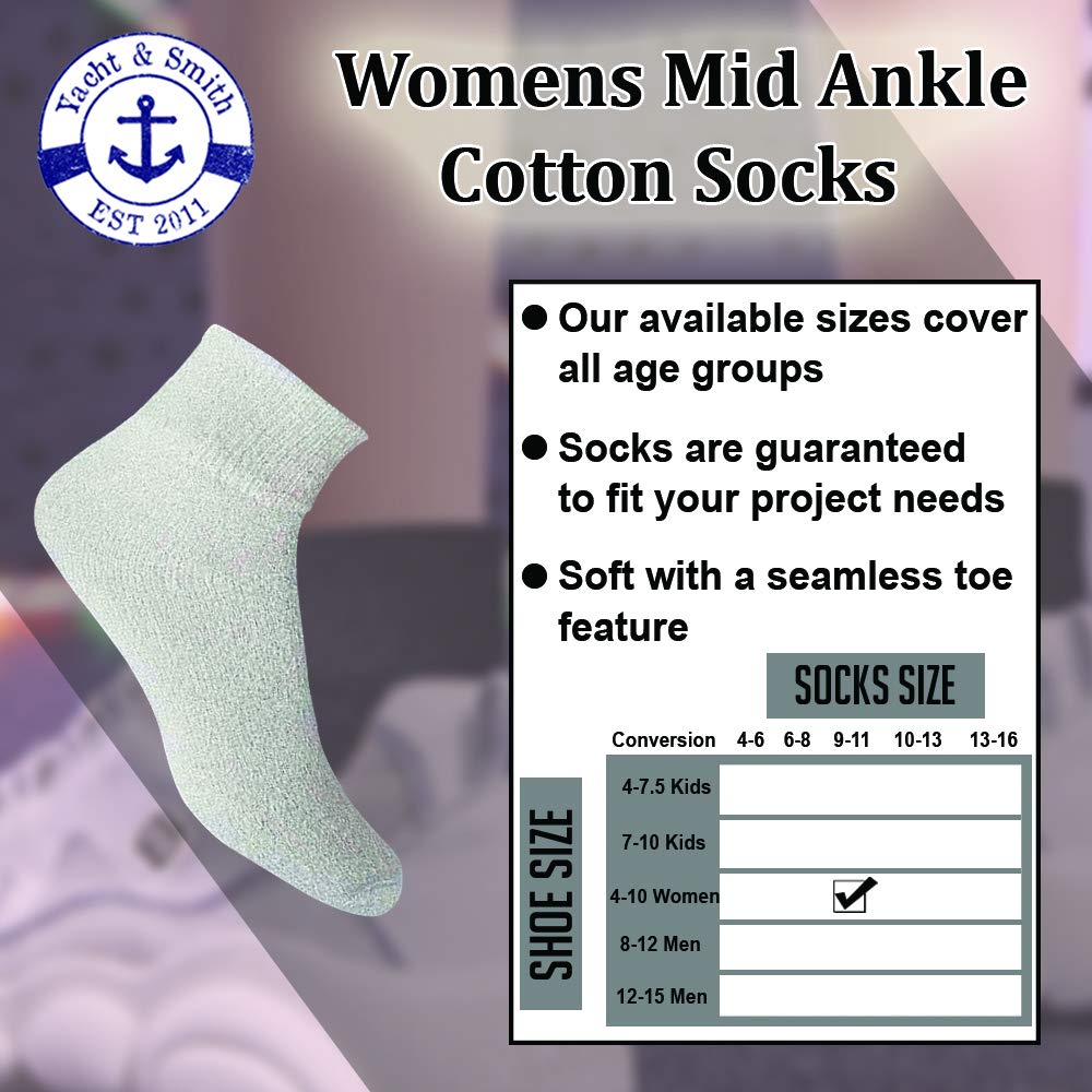 Yacht & Smith Women's Cotton Mid Ankle Athletic Socks - Bulk Wholesale Pack (Size 9-11) - Perfect for Running, Gym Workouts & Casual Wear