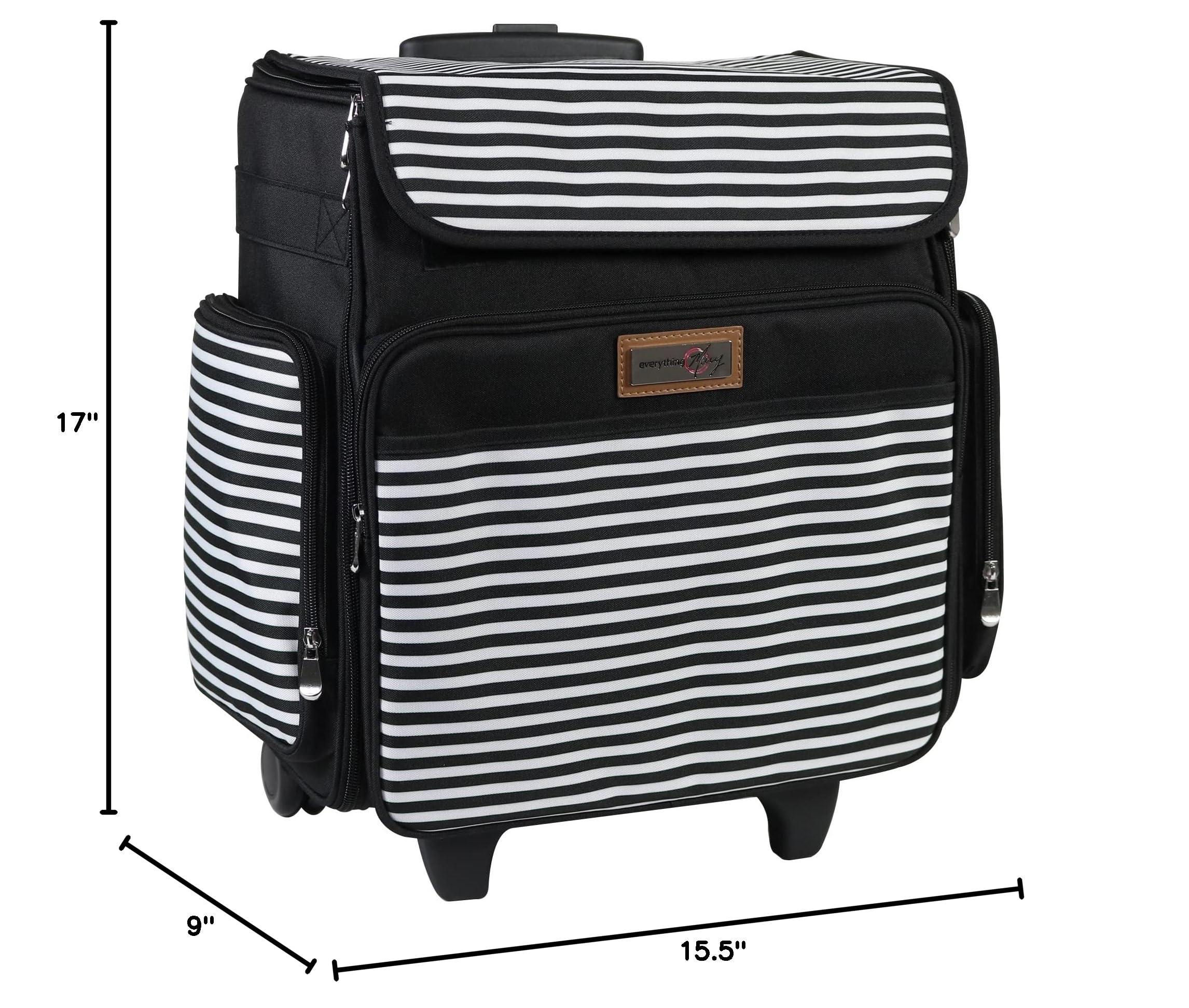 Everything Mary Rolling Craft Bag - Black & White Striped Scrapbooking & Art Storage Tote with Wheels - Organizer Case for IRIS Boxes, Craft Supplies & Accessories - Perfect for Teachers, Medical Professionals & Craft Enthusiasts - Portable Art Station for Classrooms, Hospitals & Creative Workspaces