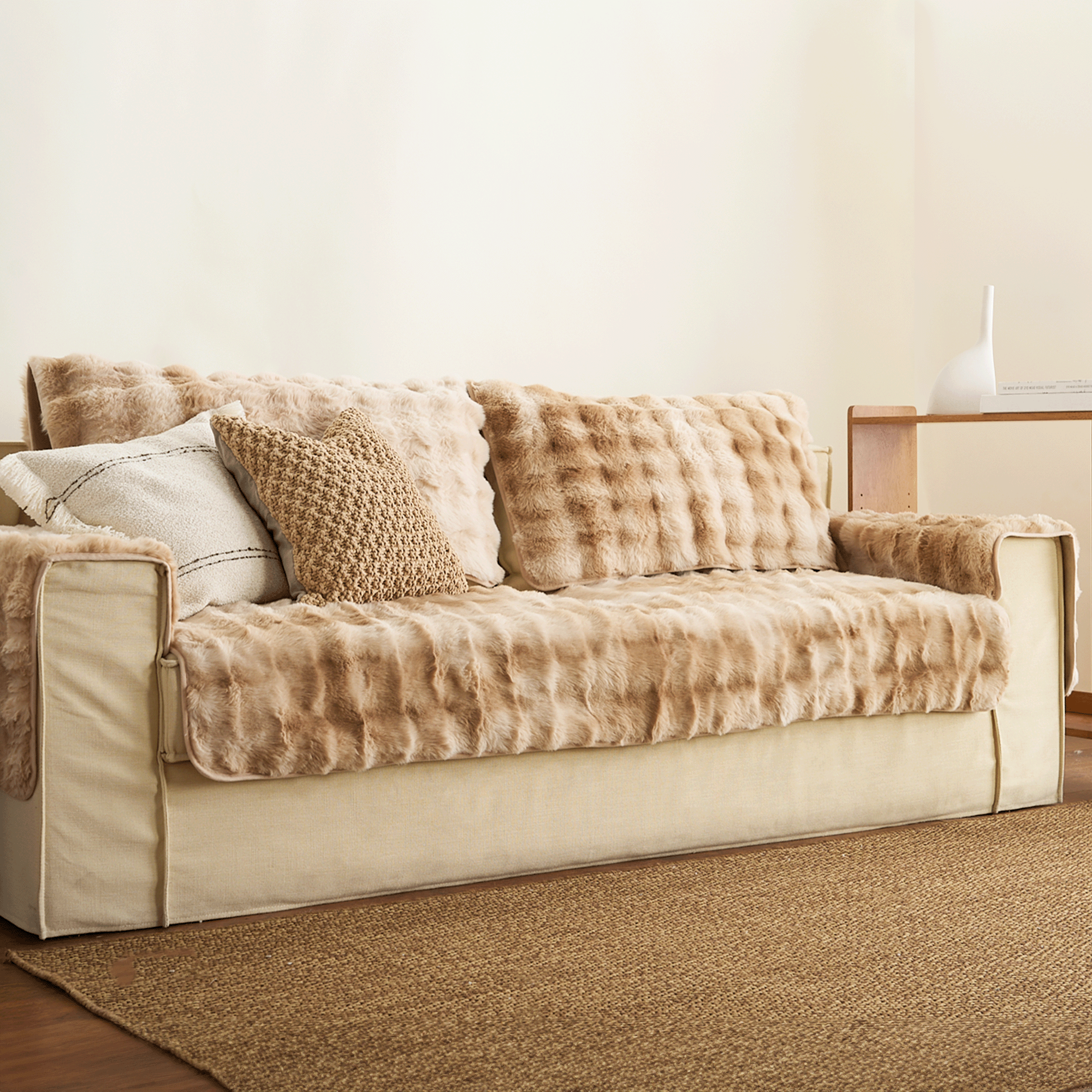 Soft Non-Slip Sherpa Sofa Cover for Living Room - Warm & Cozy Couch Protector for Winter, Pets & Family Use