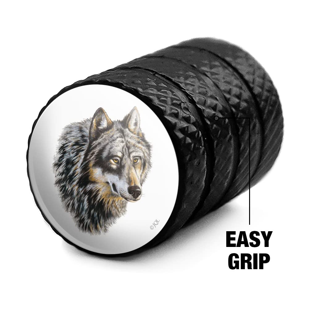 Wild Wolf Head Motorcycle & Bicycle Valve Stem Caps - Durable Aluminum Tire Rim Wheel Accessories for Harley, Cruiser, Dirt Bikes (Pack of 4) - Perfect for Off-Road, Commuting & Custom Bike Builds