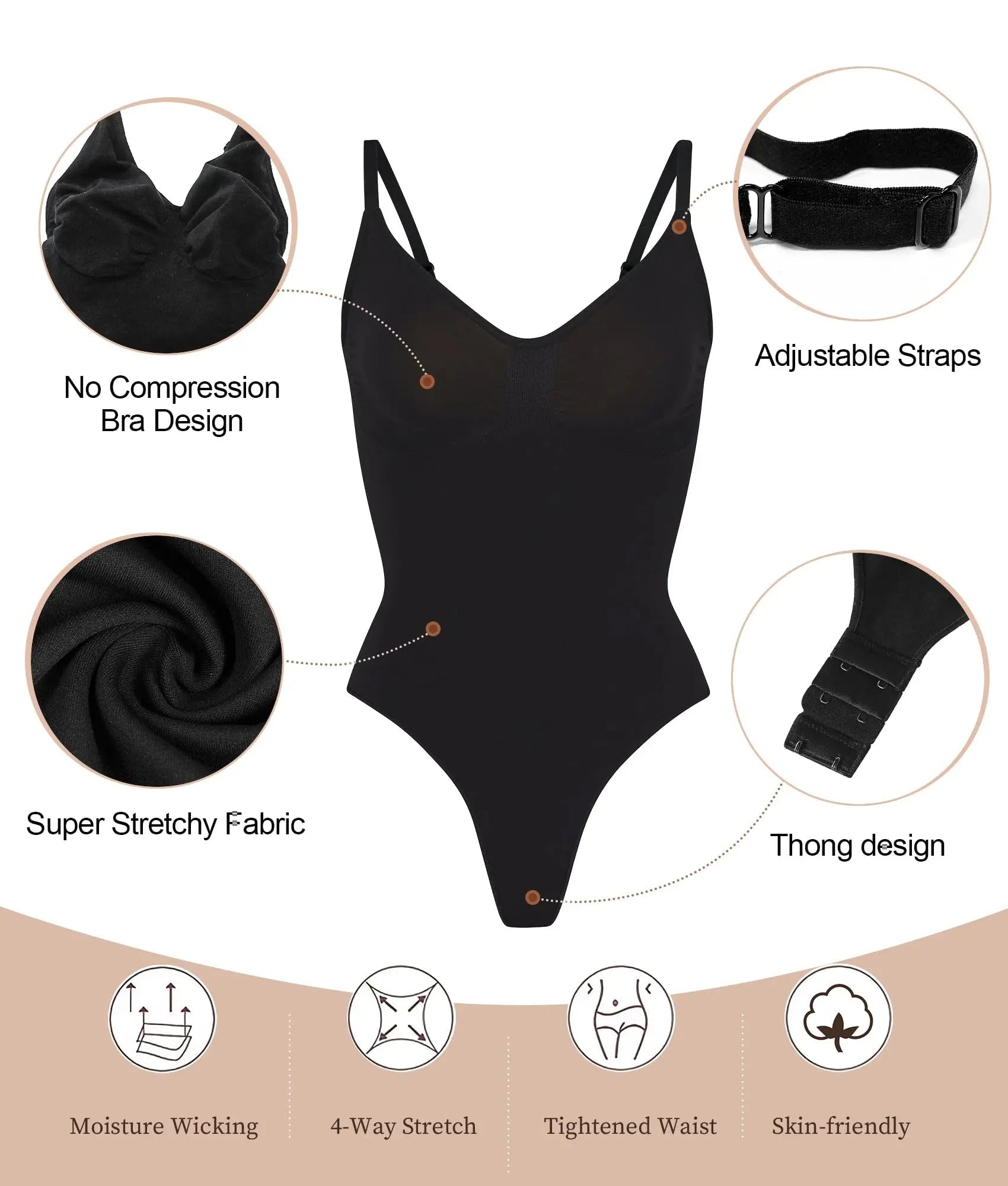 SHAPERX Women's Shapewear Bodysuit - Tummy Control & Waist Trainer for Women, Seamless Sculpting Body Shaper - Perfect for Everyday Wear, Workout & Special Occasions