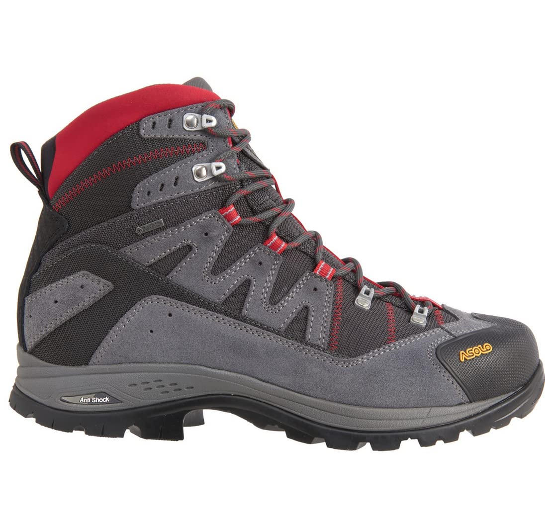 Asolo Neutron Gore-Tex Waterproof Hiking Boots for Men - Lightweight Trail Shoes with Ankle Support for Outdoor Adventures (Size 9.5, Grey/Gunmetal/Red) - Perfect for Mountain Trekking & Backpacking