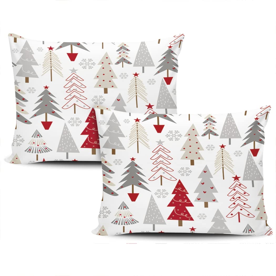 Set of 2 Christmas Tree Holly Snowflakes Decorative Throw Pillow Covers 20x26 inch - Standard Size Pillowcases for Sofa, Bedroom & Bed - Cozy Holiday Home Décor Cushion Covers for Winter & Christmas Decorations