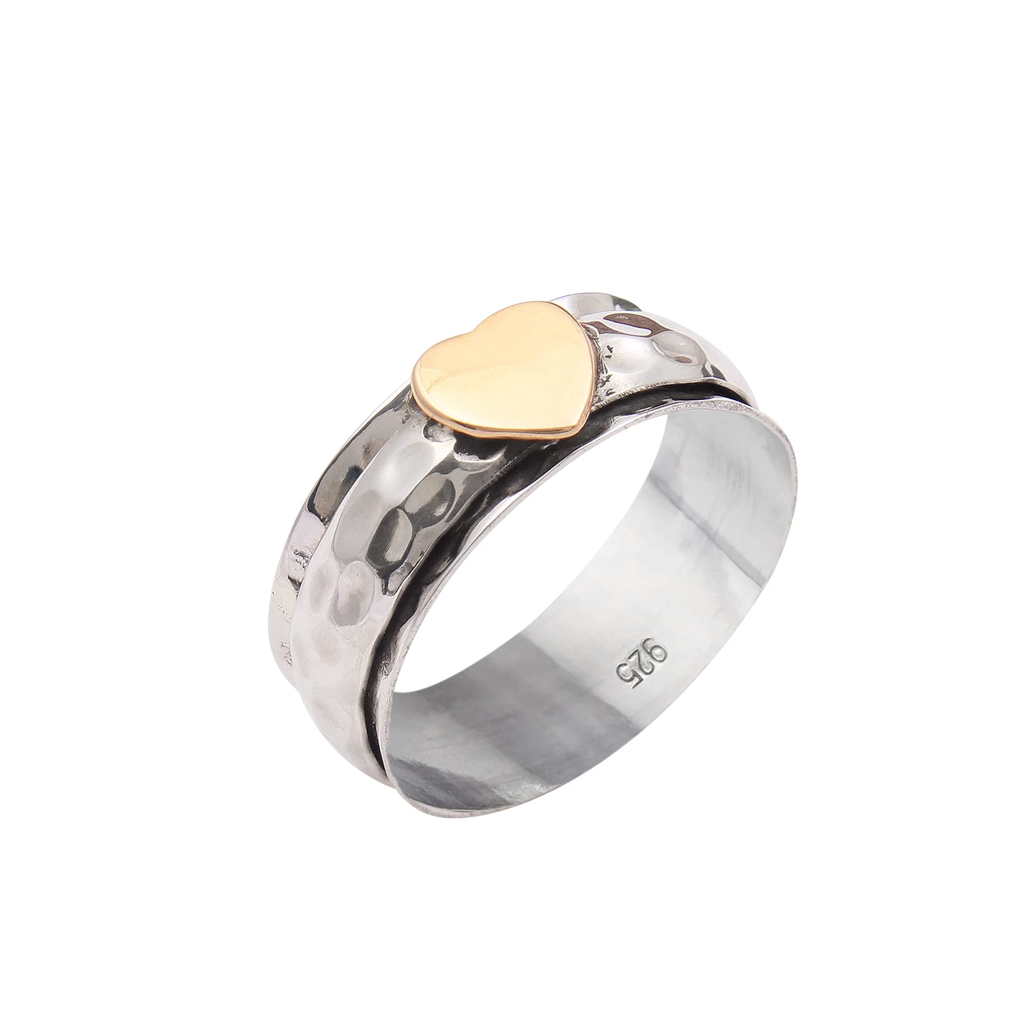 925 Sterling Silver Spinner Ring - Heart Love Meditation Ring for Stress Relief & Anxiety - Perfect for Relaxation, Yoga, and Mindfulness Practices