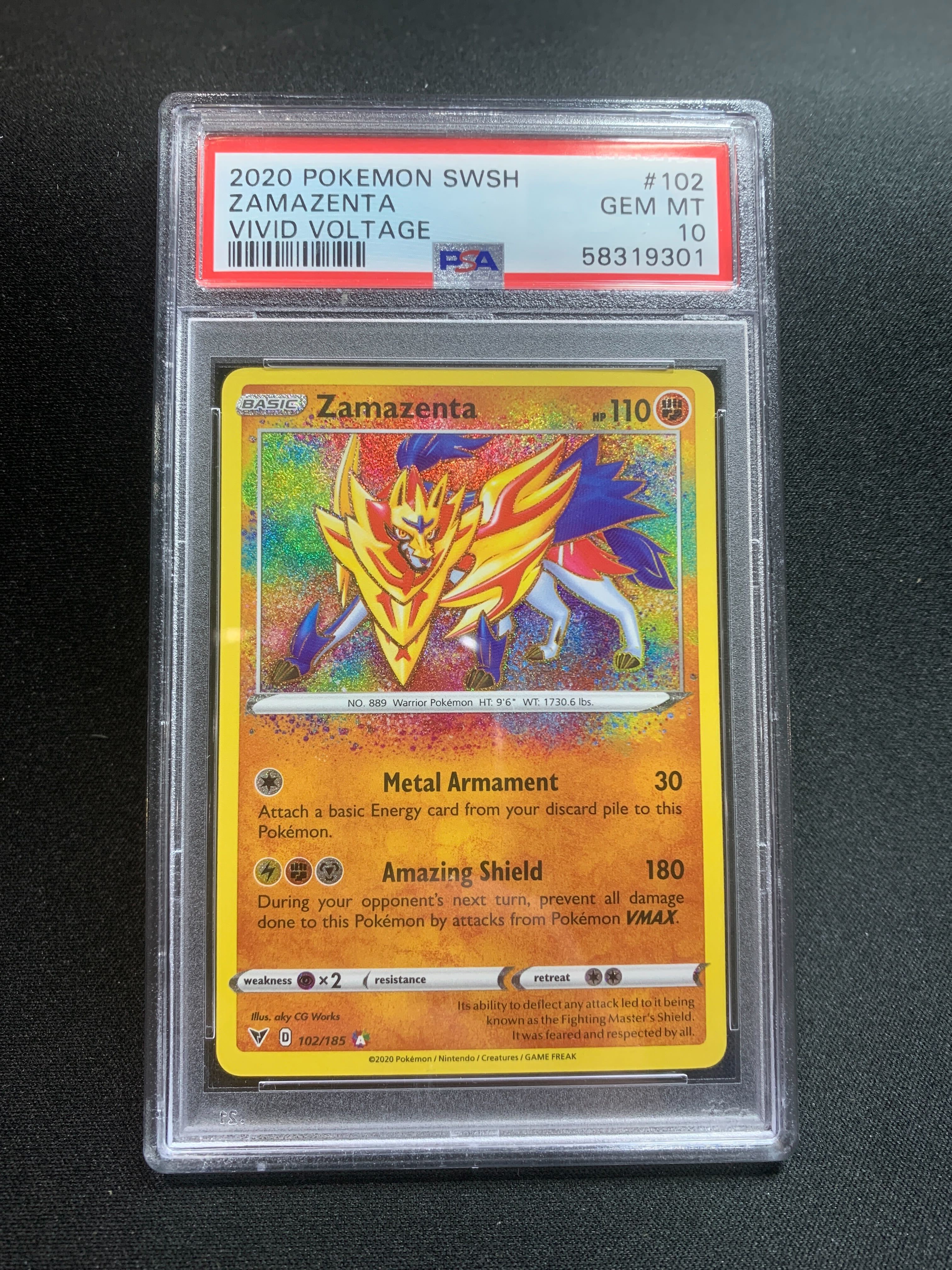 2020 Pokemon Sword & Shield Vivid Voltage Zamazenta #102 PSA GEM MT 10 - Rare Trading Card for Collectors & Competitive Play