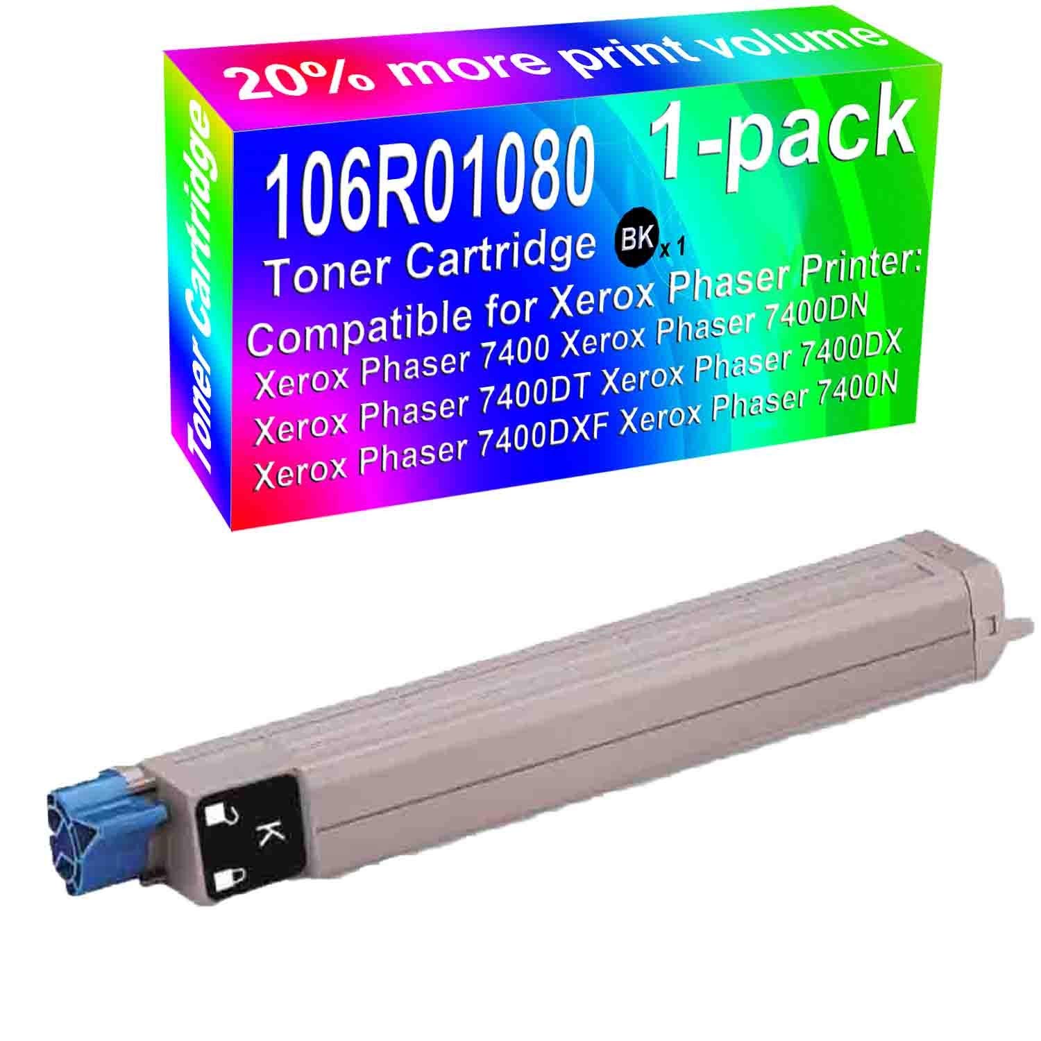1-Pack Black Compatible Xerox Phaser 7400 7400DN 7400DT Printer Toner Cartridge Replacement for 106R01080 - High Yield Printing for Office & Home Use