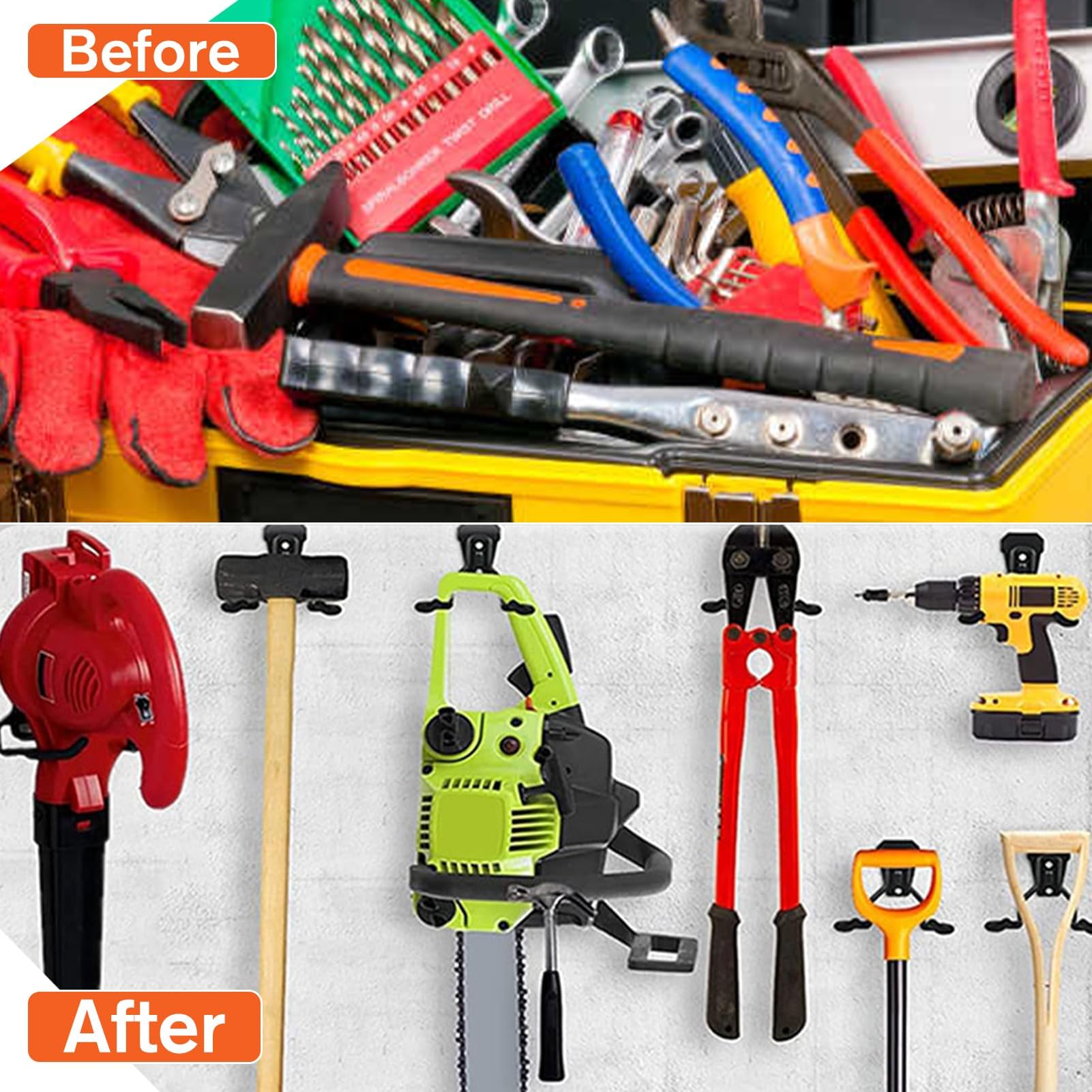 LEONTOOL 2-Pack Garden Power Tool Hanger - Wall Mounted String Trimmer & Weedeater Storage Hook with Adjustable Strap for Garage Organization | Perfect for Lawn Mower Accessories, Yard Tool Storage & Workshop Organization
