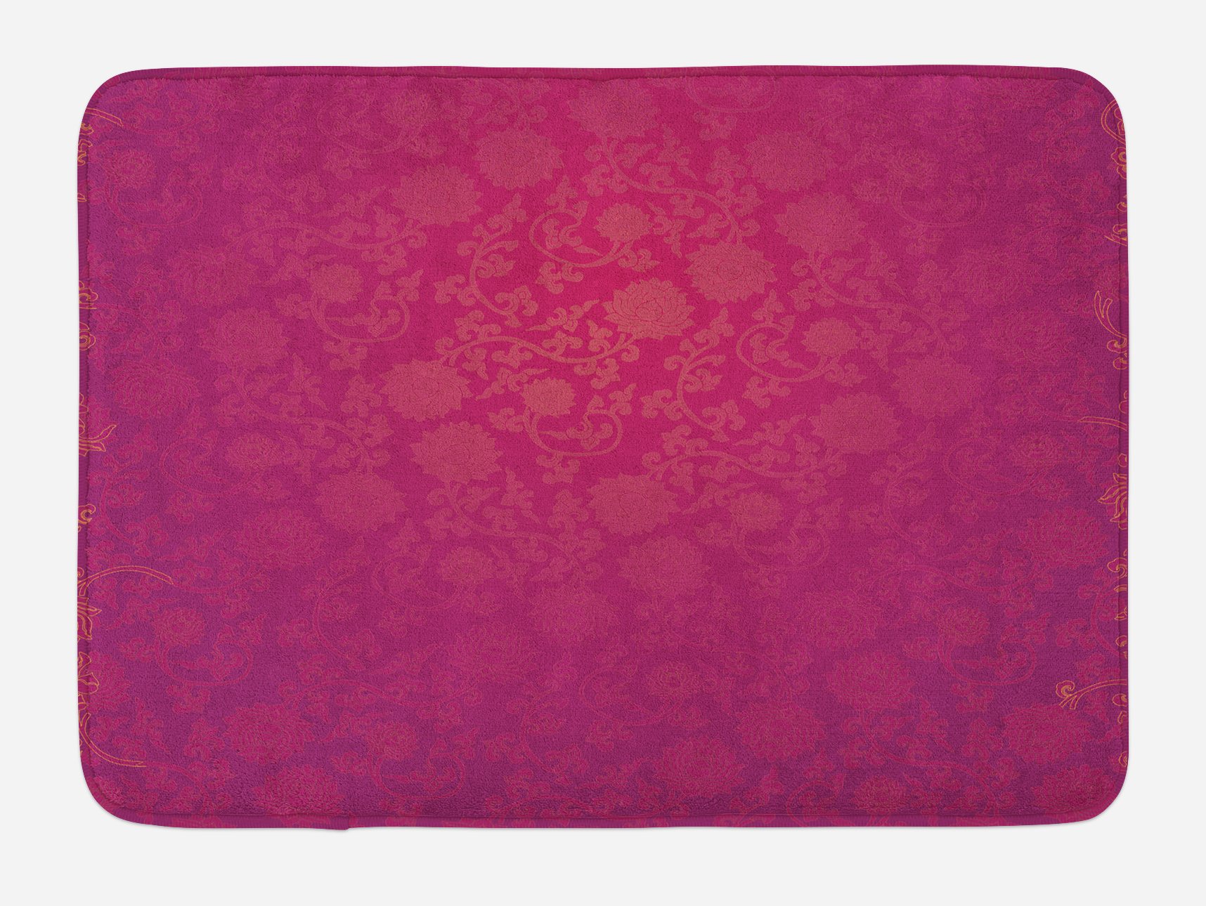 Ambesonne Non-Slip Bath Mat with Ornamental Lotus Flower Design - Chinese New Year Decor, Plush Bathroom Rug 30