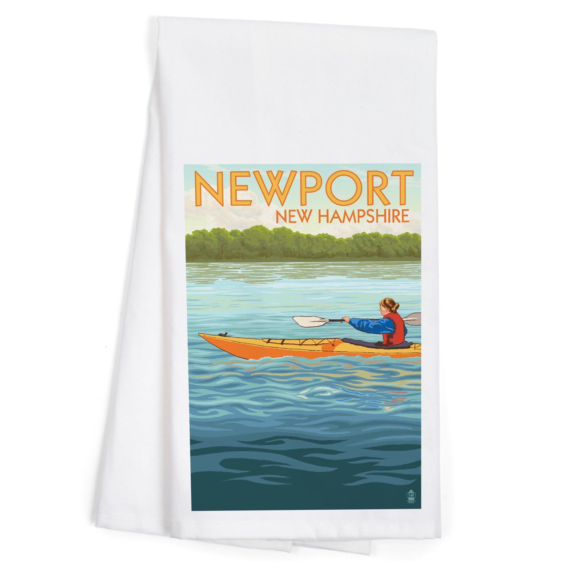 Lantern Press Newport New Hampshire Kayak Scene Tea Towel - 100% Cotton Decorative Hand Towel for Kitchen & Home Decor | Perfect for Gifts, Dish Drying & Coastal Themed Decor