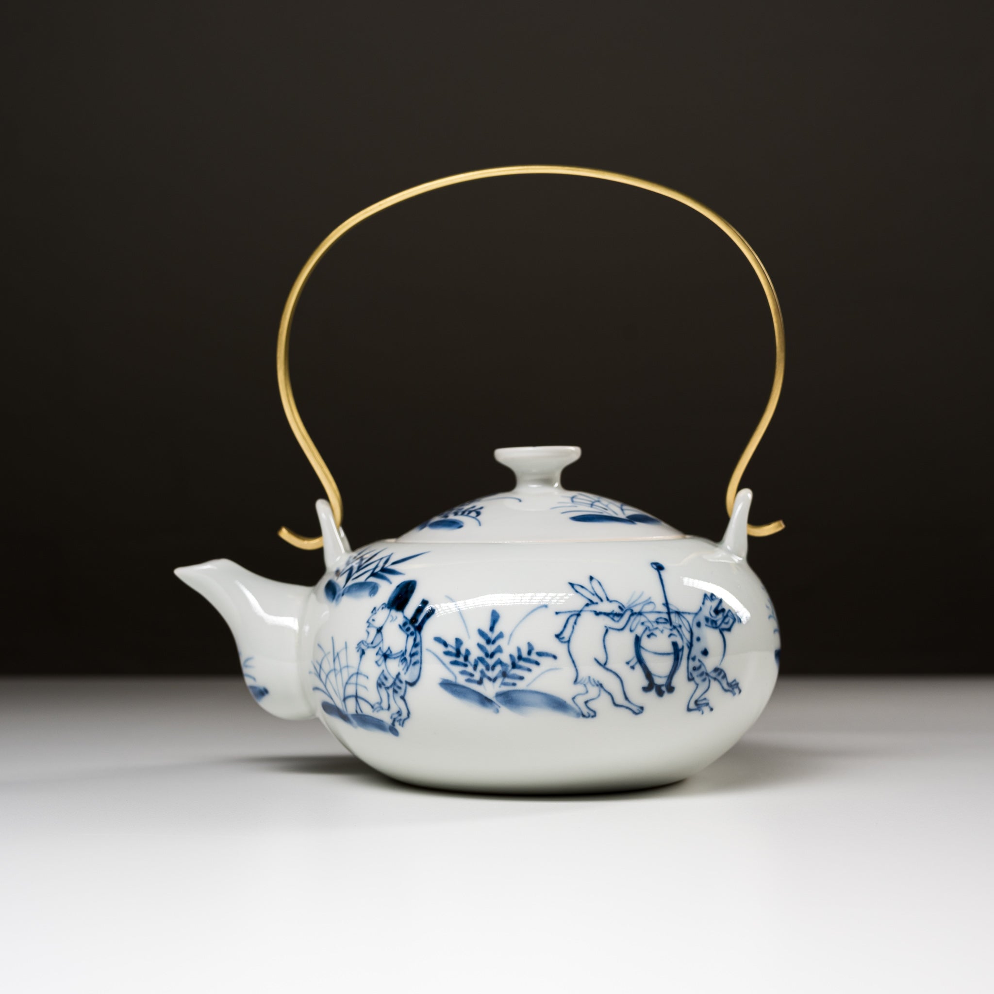 Handmade Kyo Kiyomizu Ware Sometsuke Kozanji Teapot with Rattan Handle - Authentic Japanese Ceramic Teapot for Tea Ceremony & Home Decor