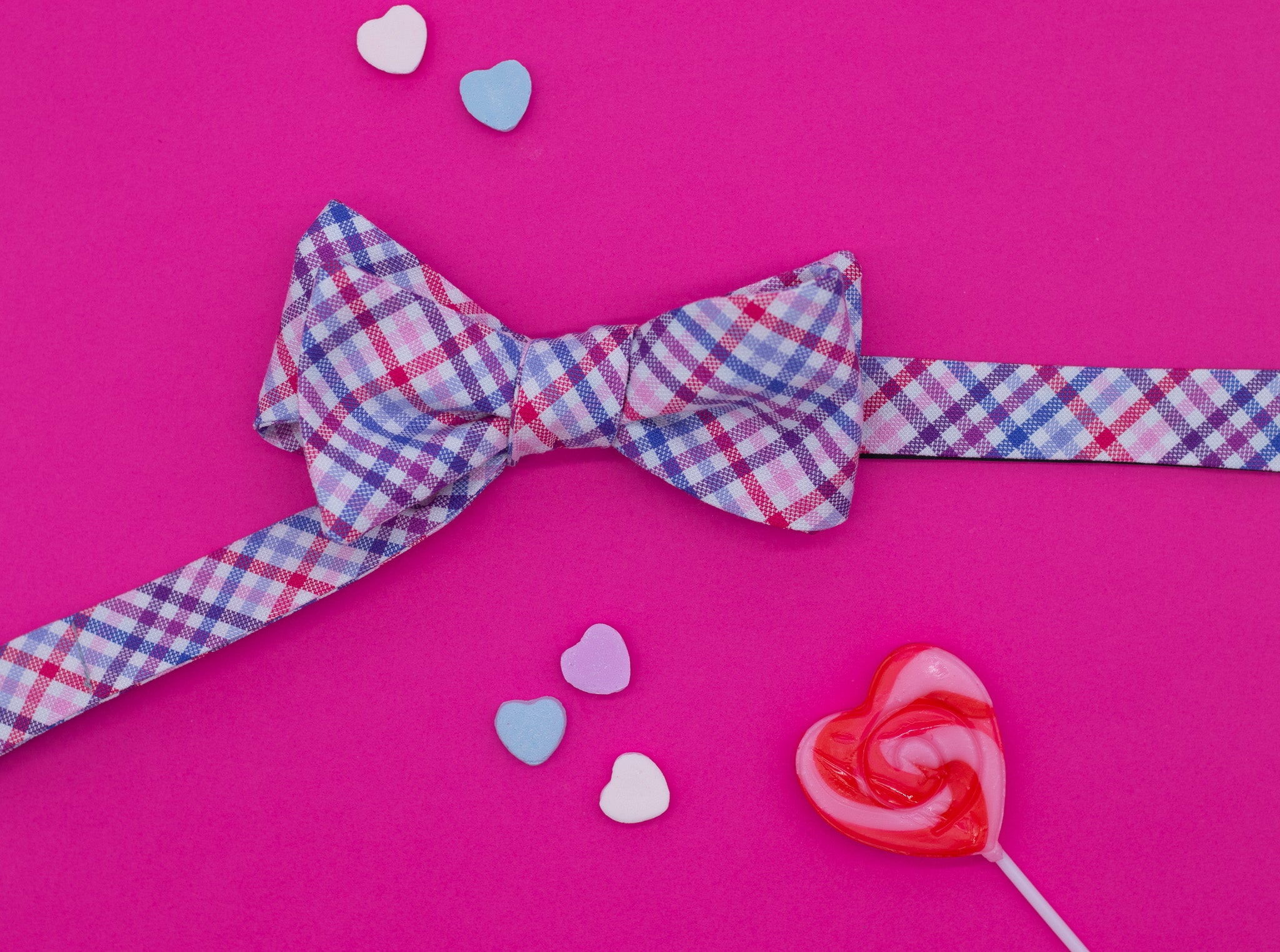 Candy Crush Check Purple and Pink Bow Tie - Stylish and Elegant Accessory for Weddings, Parties, and Formal Events