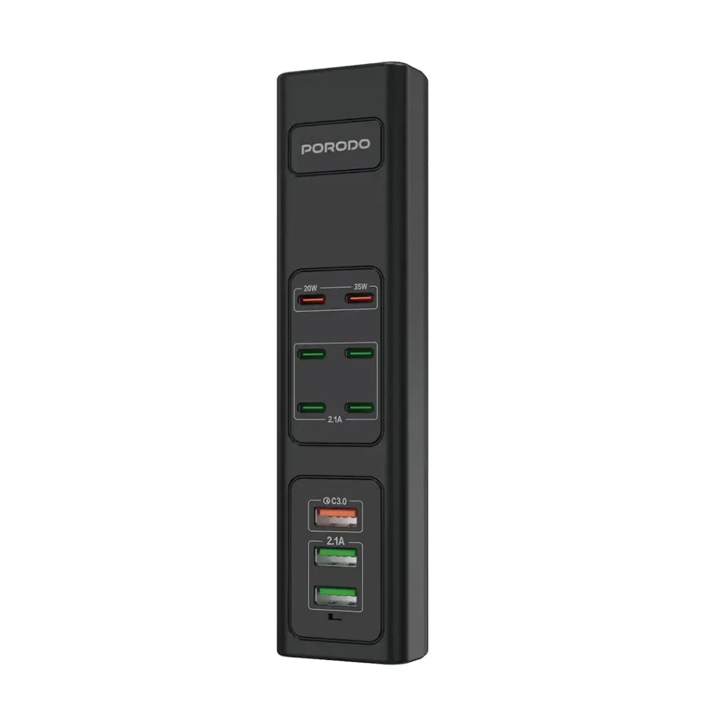 Porodo 85W 6-Port USB C Fast Charging Station with GaN Technology - Compact Multi-Port Charger for iPhone, Android, MacBook - Perfect for Home, Office & Travel (Black)