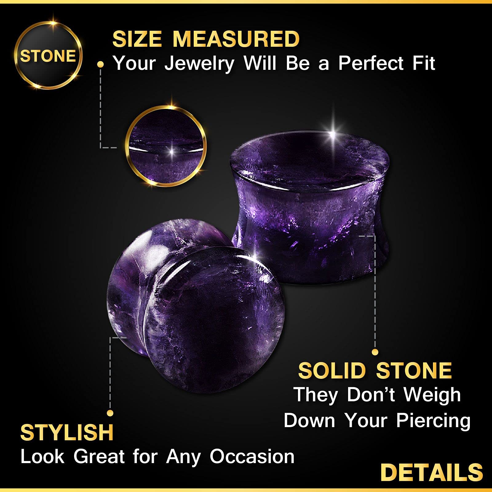 Natural Amethyst Double Flared Ear Gauges - Organic Stone Stretcher Plugs for Ear Stretching - Saddle Plugs Body Jewelry in Multiple Sizes - Perfect for Daily Wear & Alternative Fashion
