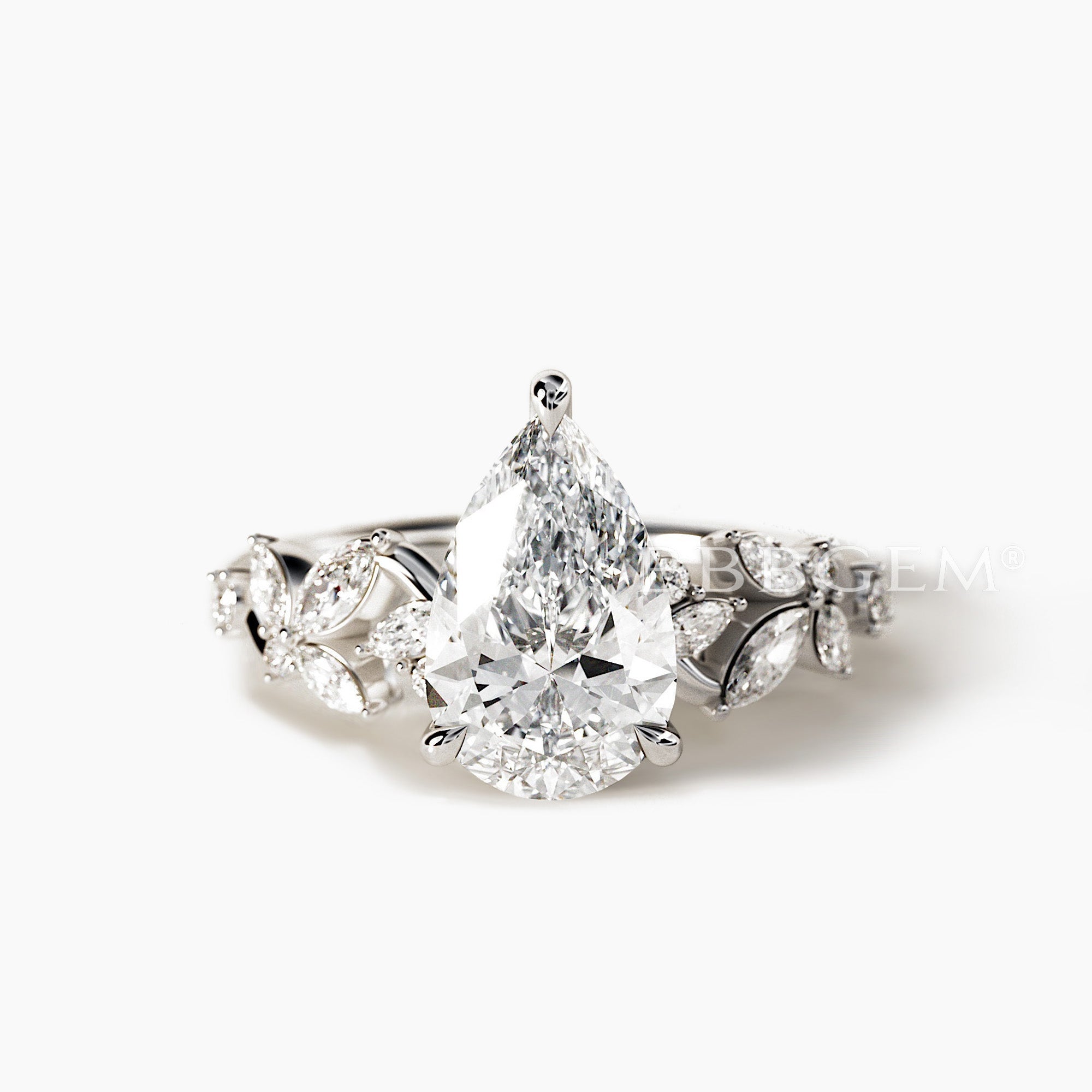 Lab Grown Teardrop Cut Diamond Twig Vine Wedding Ring with IGI Certificate - Elegant Bridal Jewelry for Engagement & Anniversary Gifts