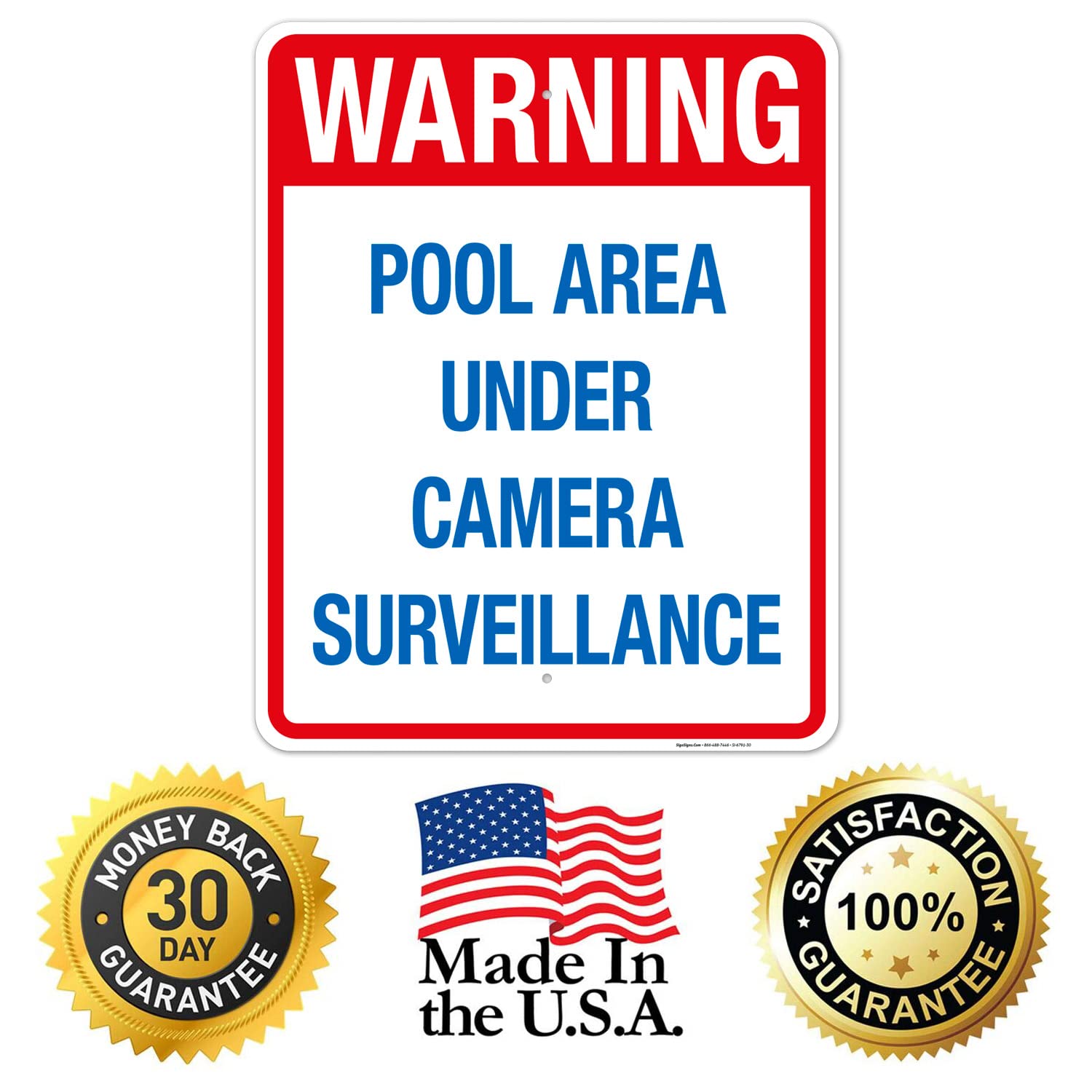 Pool Area Under Camera Surveillance Sign - 24x30 Inches, 55 mil Thick HDPS, Durable Safety Sign for Swimming Pools, Parks, and Community Areas - Made in USA