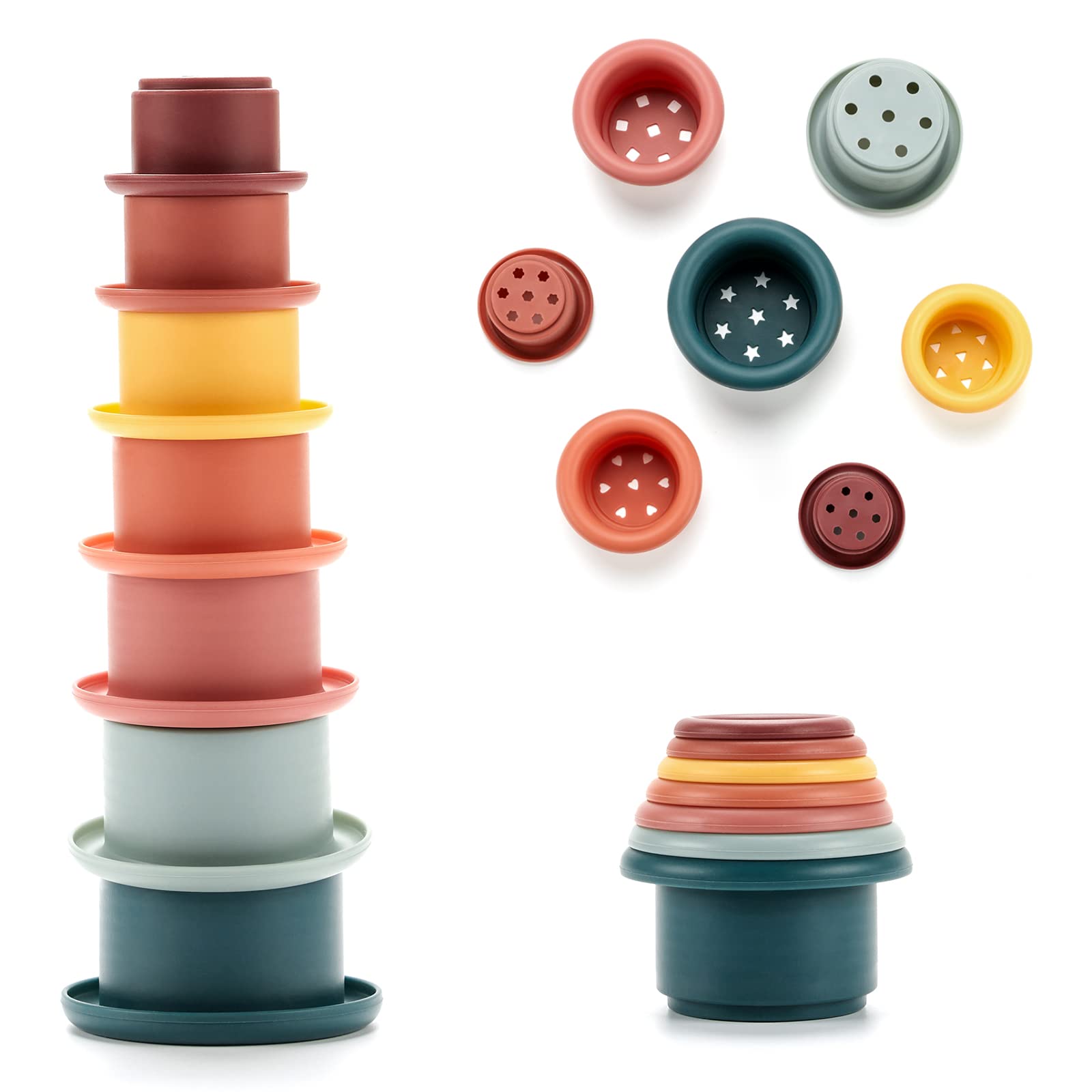 SYNPOS 7-Piece Stacking & Nesting Circle Toy Set - Soft Montessori Sensory Building Blocks for Babies 6+ Months - Early Learning Developmental Toys for Toddlers - Perfect for Playtime, Sensory Exploration & Fine Motor Skills Development