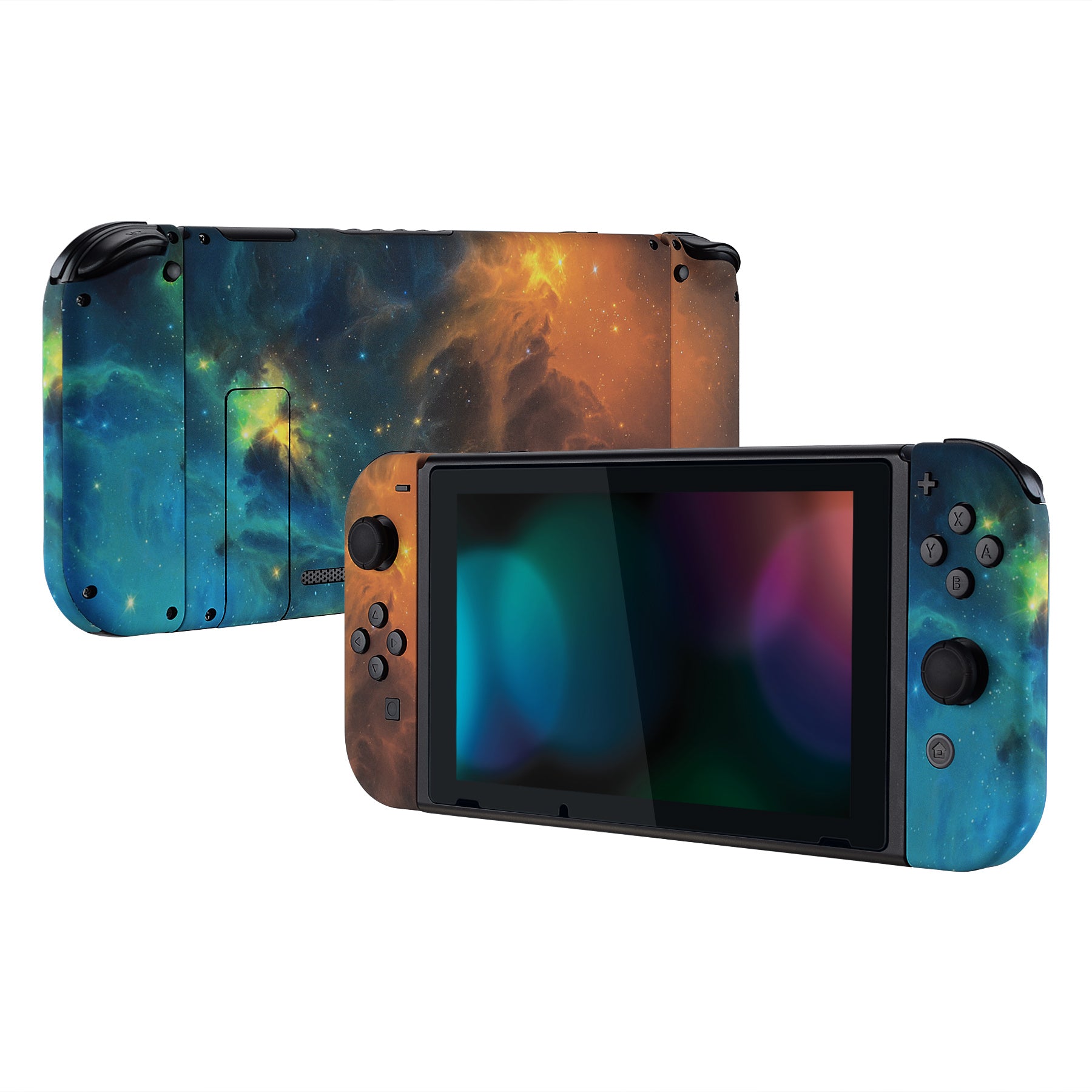 eXtremeRate Soft Touch Grip Gold Star Universe Back Plate Replacement Shell for Nintendo Switch & Joy-Con Controllers - Full Set Buttons, DIY Custom Housing for NS Console - Perfect for Gaming, Travel & Home Entertainment