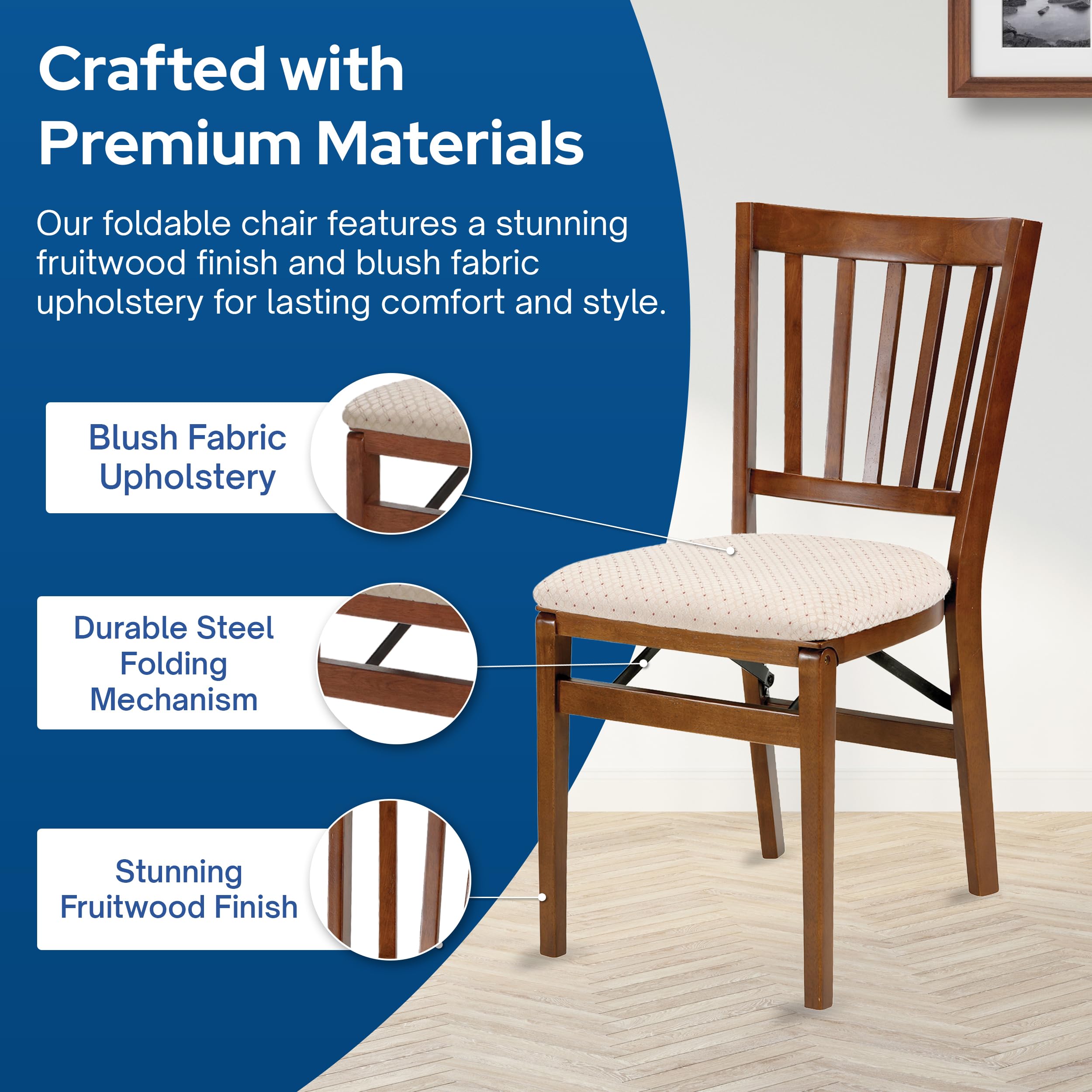 Stakmore School House Folding Chair Set of 2 - Fruitwood Finish, 8.25D x 17W x 35.5H Inches - Space-Saving Stackable Chairs for Classrooms, Events, and Home Use