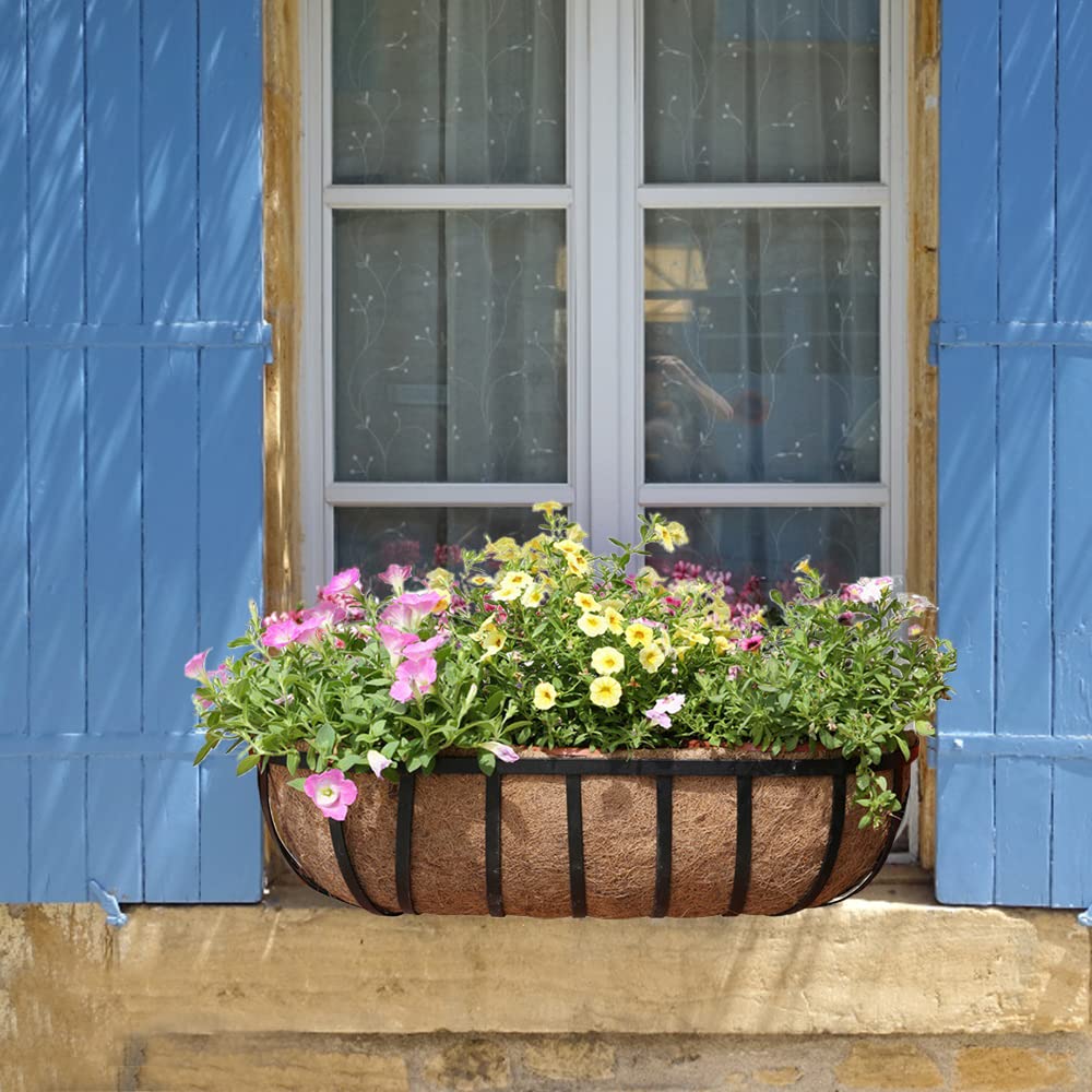 2 Pack Coconut Coir Planter Liners - 24/30/36/48 Inch Half Moon Trough Coco Fiber Replacement for Window Boxes, Hanging Planters & Garden Pots | Durable & Eco-Friendly for Flowers, Vegetables & Fence Baskets | Perfect for Indoor/Outdoor Gardening & Home Decor