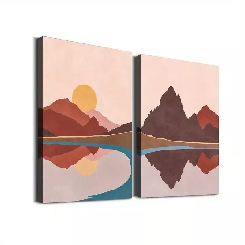 2Pcs Abstract Landscape Art Lake Framed Canvas Print 50x75cm (20x30in) - High Quality Wall Decor, Ready to Hang - Perfect for Living Room, Bedroom, Office & Home Decor - 100% Australian Made