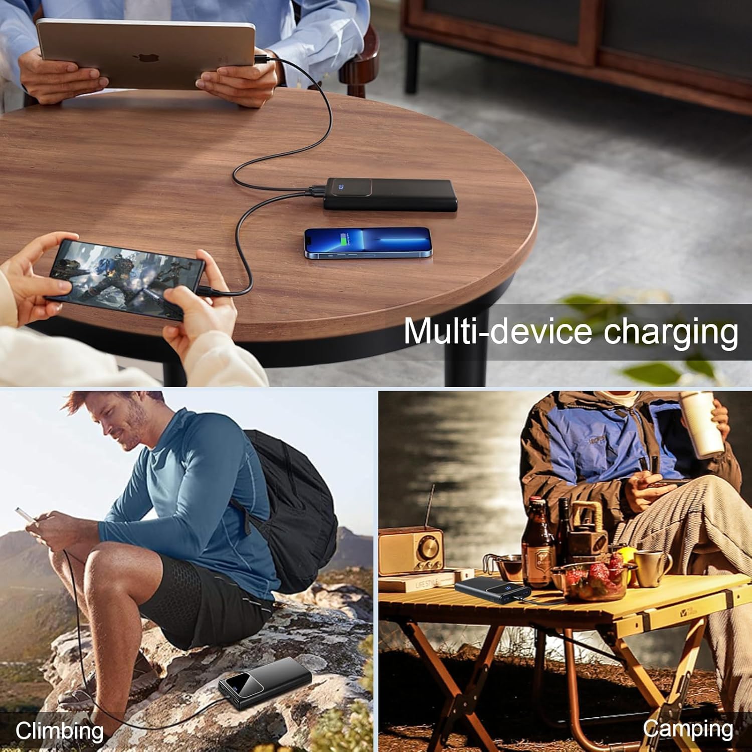 10000mAh Portable Charger Power Bank with PD15W Fast Charging | 4 Outputs & 3 Inputs | Built-in Type-C & USB-A | Compatible with iPhone 16/15/Plus/Pro/Max & Samsung S22/S21 | Perfect for Travel, Camping & Emergency Charging