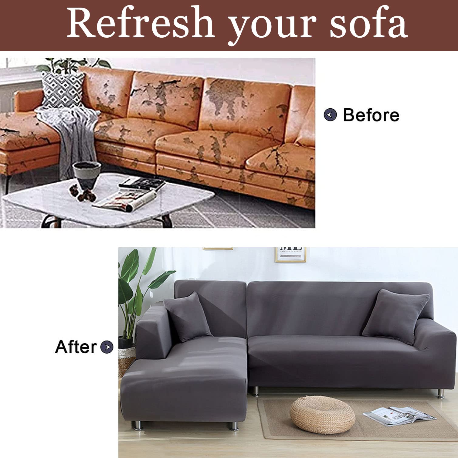 YOPOIY Non-Slip Milk Silk Sofa Slipcovers - Soft Modern L-Shaped Couch Covers, Sectional Furniture Protector in Light Coffee (2+4 Seater) for Living Room - Perfect for Home Decor, Family Gatherings & Pet Protection
