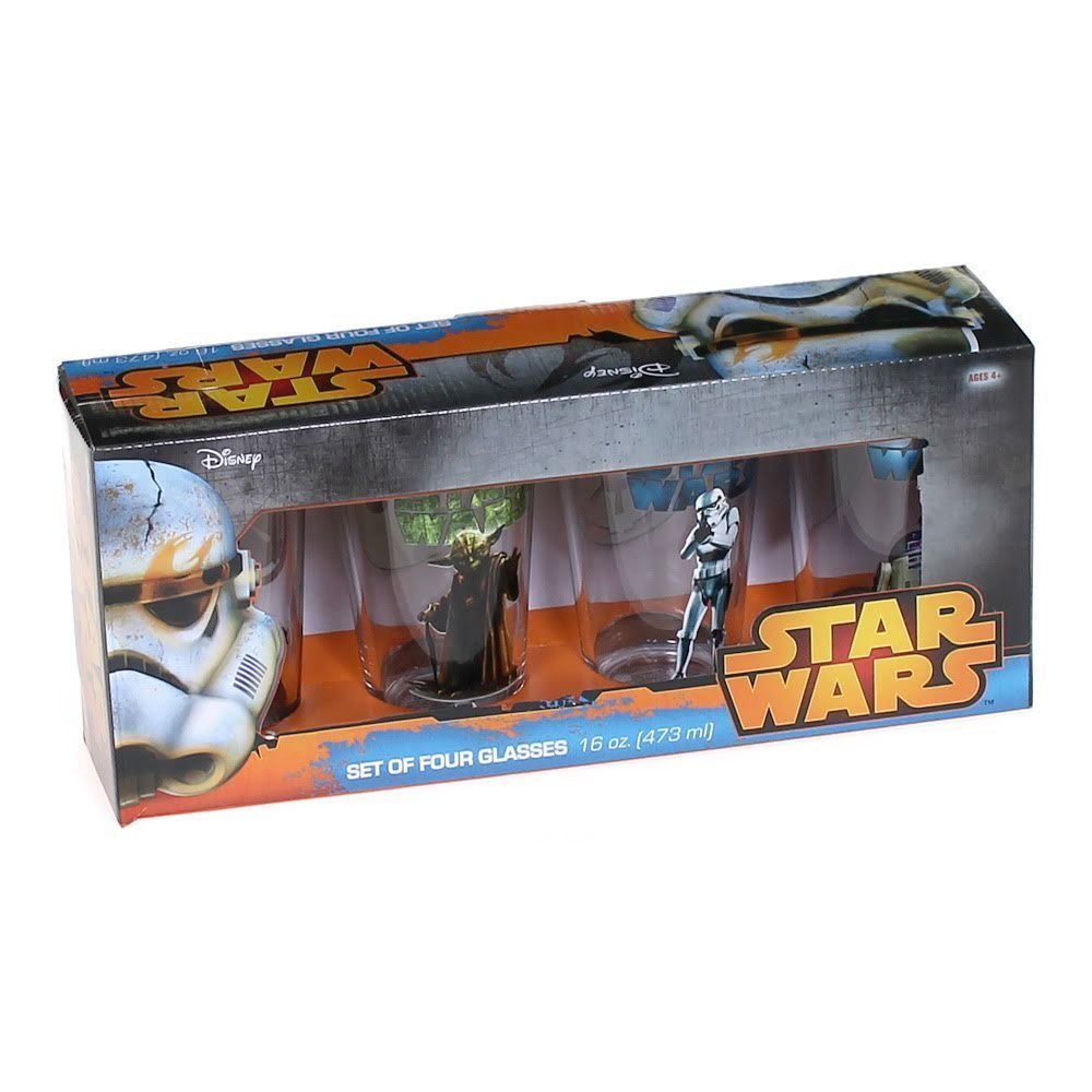 Star Wars 16 oz. Drinking Glasses Set of 4 - Collectible Movie Themed Cups for Coffee, Juice, Beer & Home Bar Decor