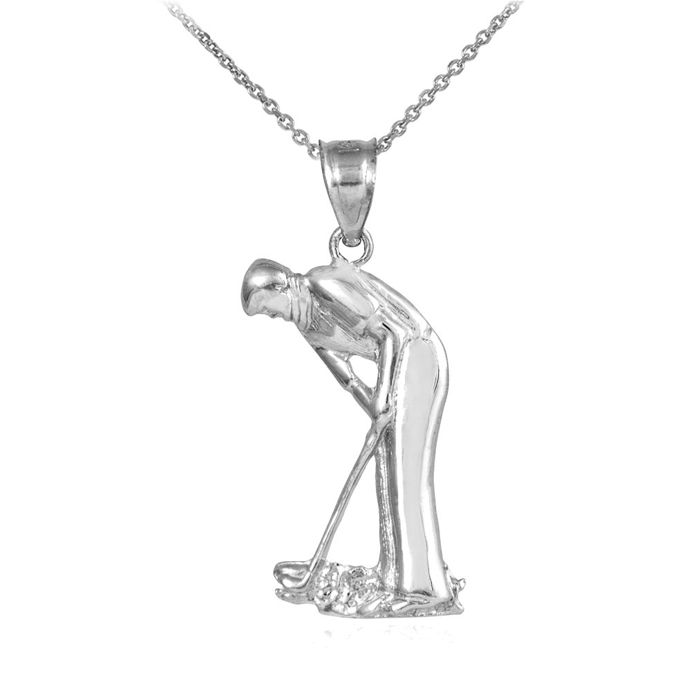 10K White Gold Golf Putter Charm Pendant Necklace for Men & Women – Perfect Gift for Golf Lovers & Sports Enthusiasts – Ideal for Casual Wear, Golf Tournaments & Special Occasions