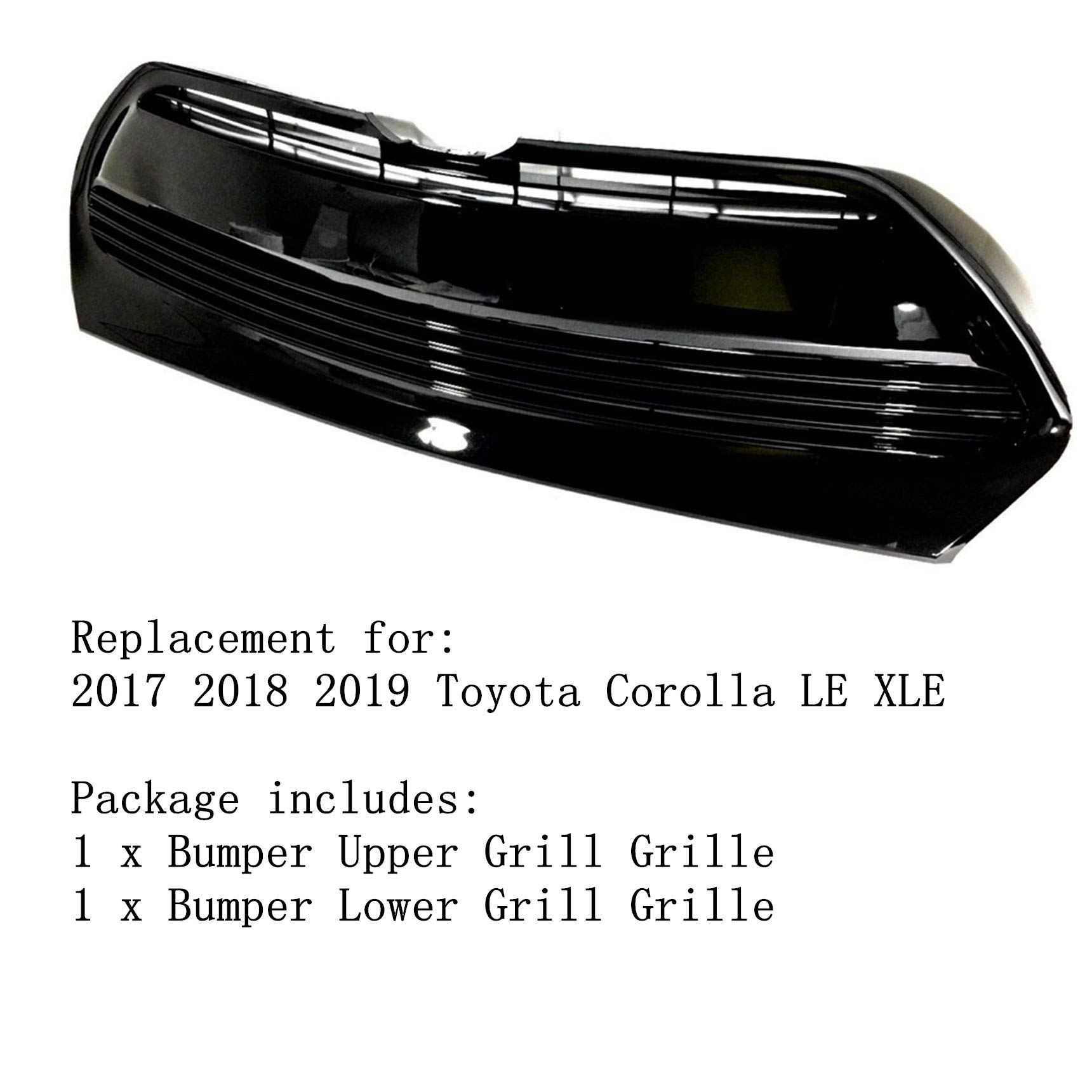 Replacement Front Bumper Upper & Lower Grille for 2017-2019 Toyota Corolla LE XLE (Part# 5311202730, 5311102B00) - Perfect Fit & Easy Installation for Car Repair & Customization